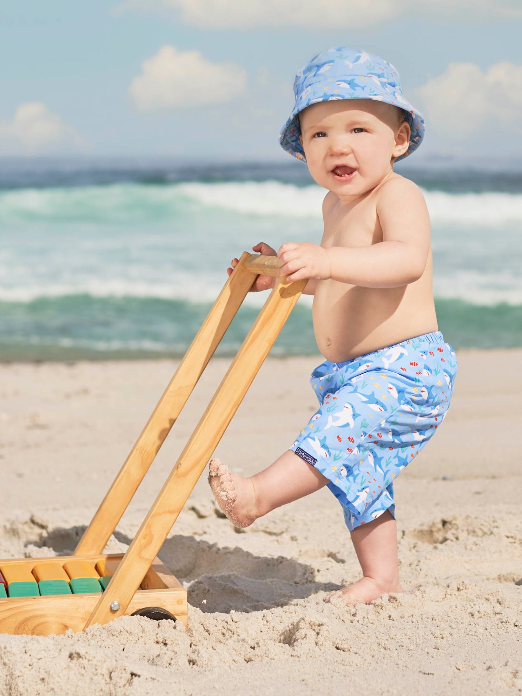 Shark Print Swim Shorts with Nappy