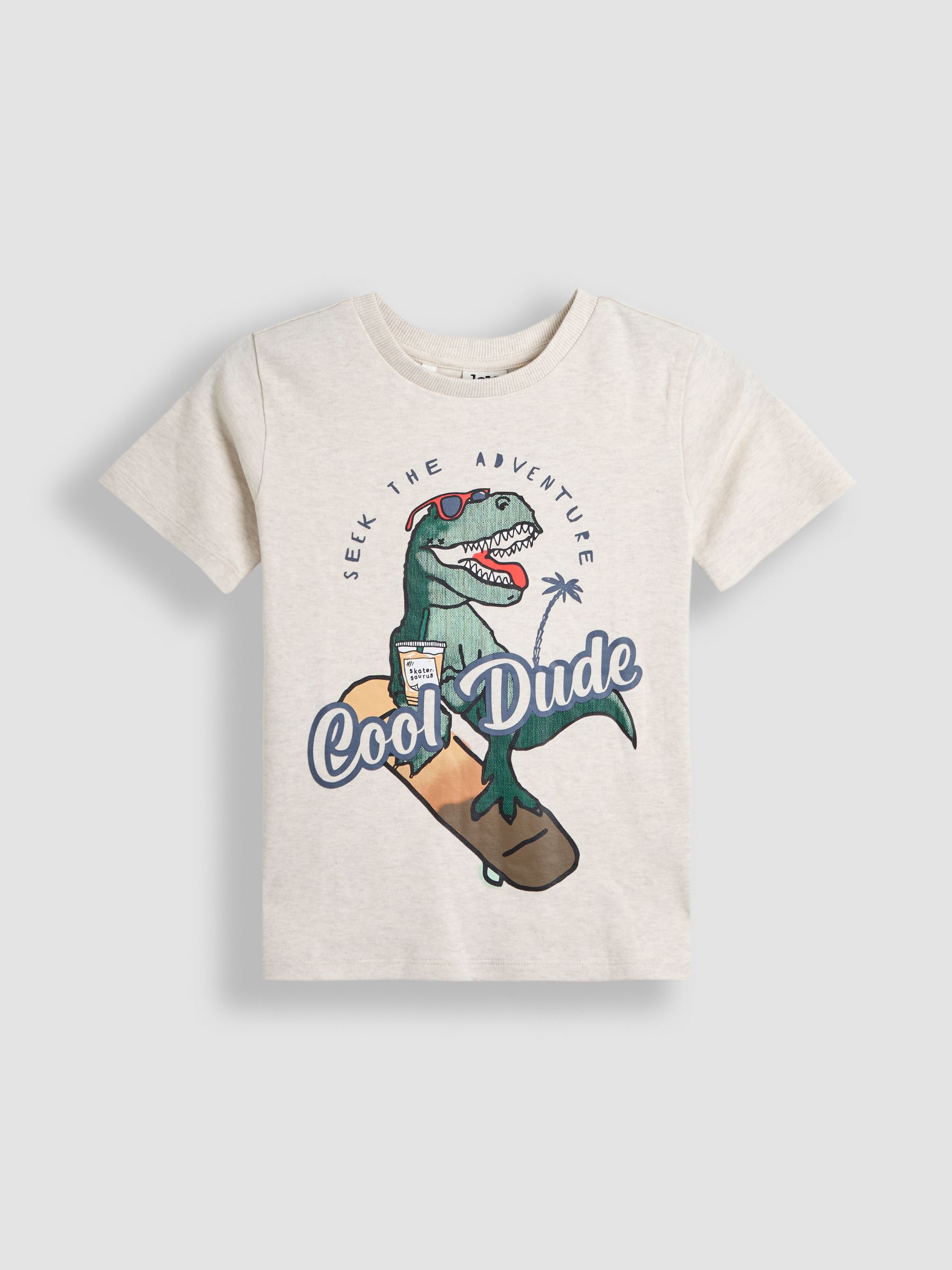 Oatmeal Natural Dino Skater Printed Graphic T-Shirt