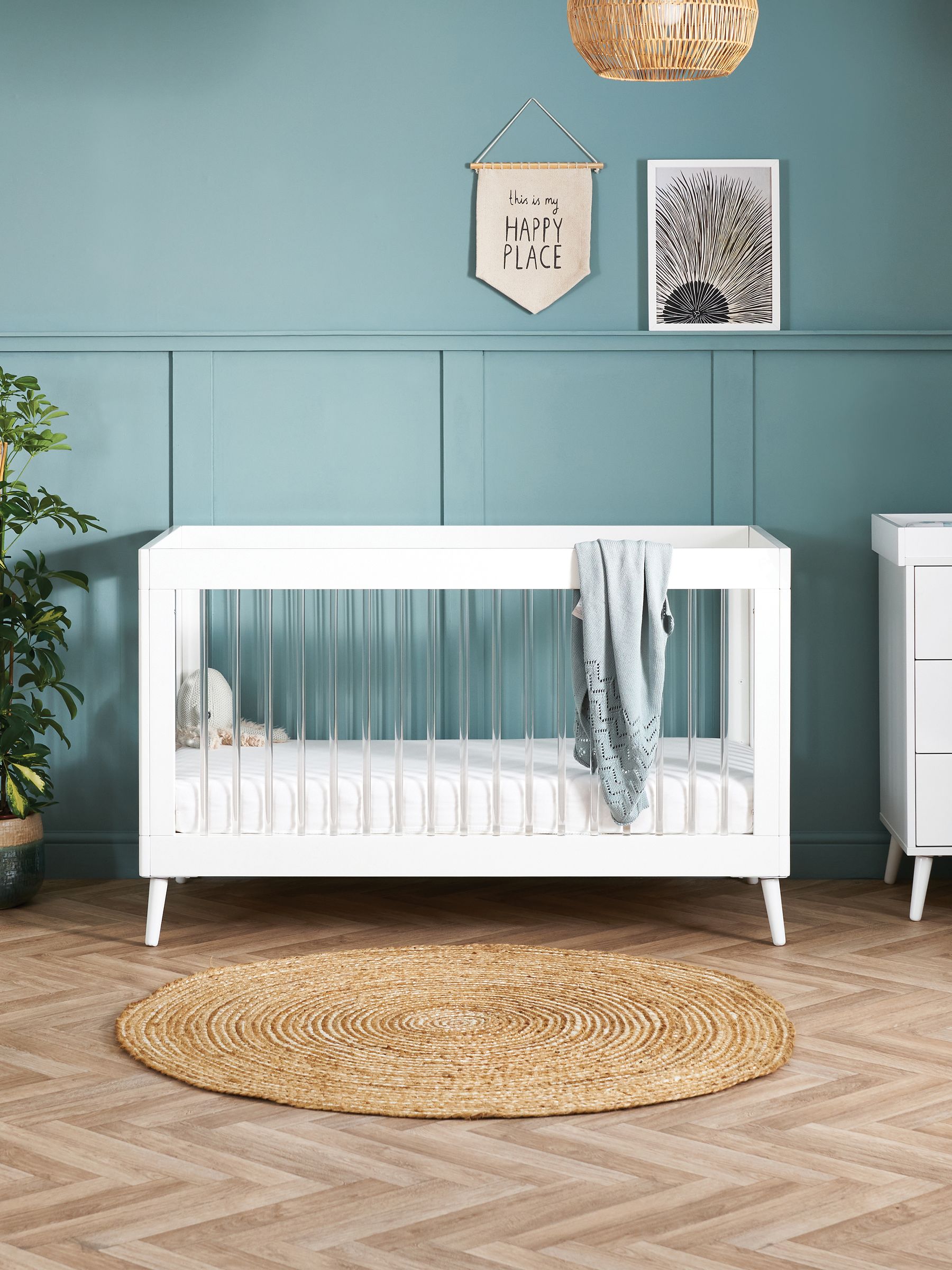 Obaby White with Acrylic Maya Nursery Cot Bed