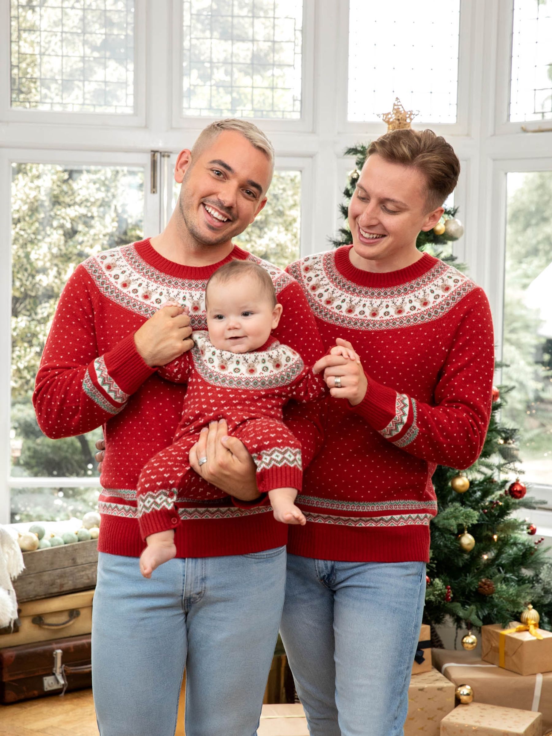 Red Reindeer Fairisle Pattern Knitted Baby All-In-One