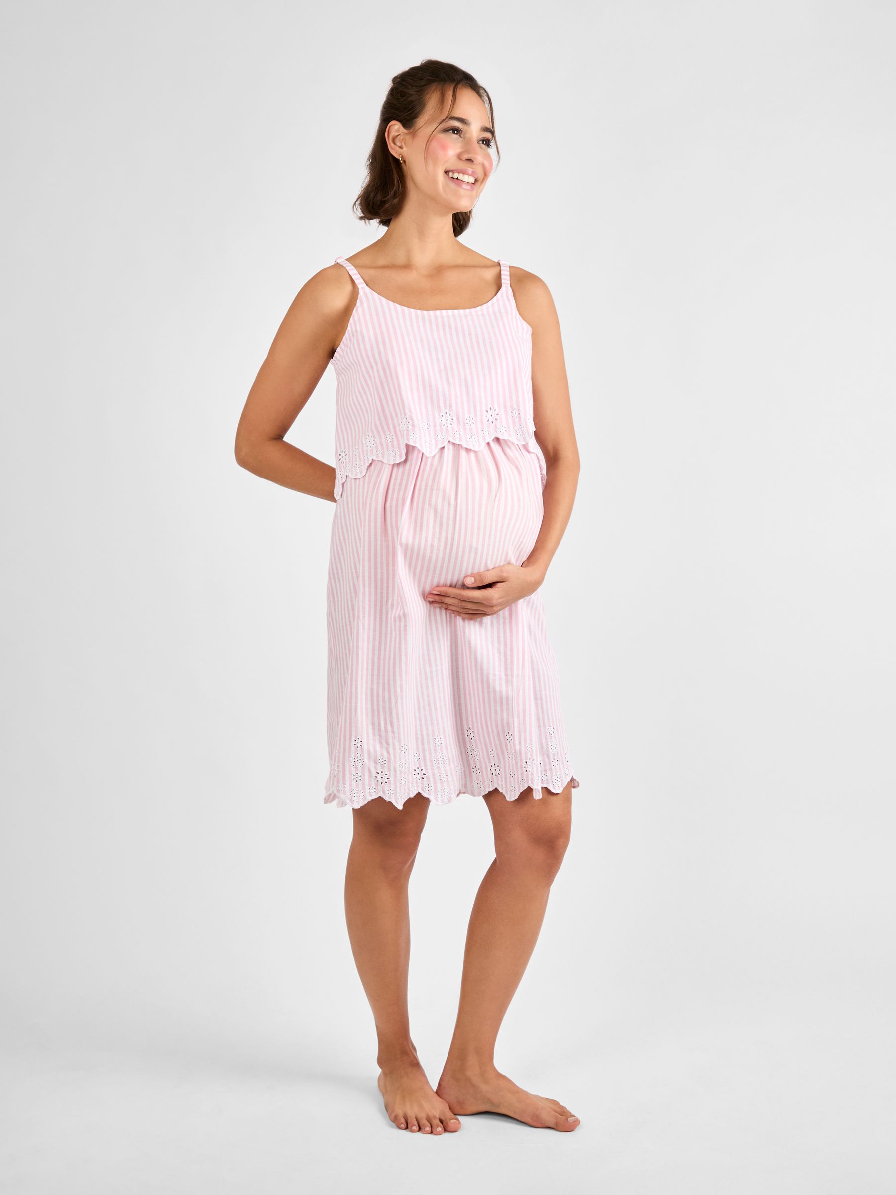 Pink Stripe Broderie Maternity & Nursing Nightdress