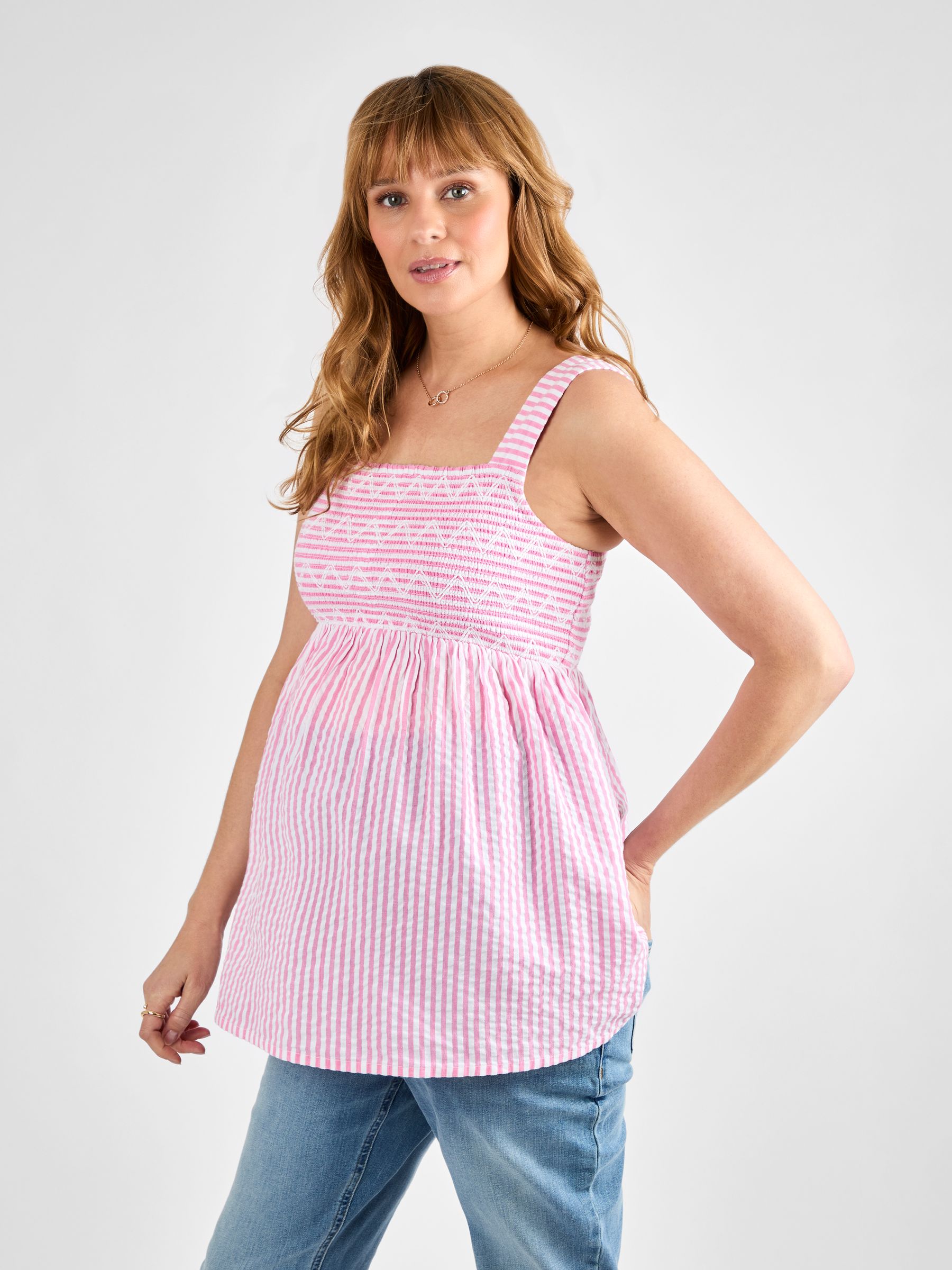Pink Stripe Shirred Maternity Top