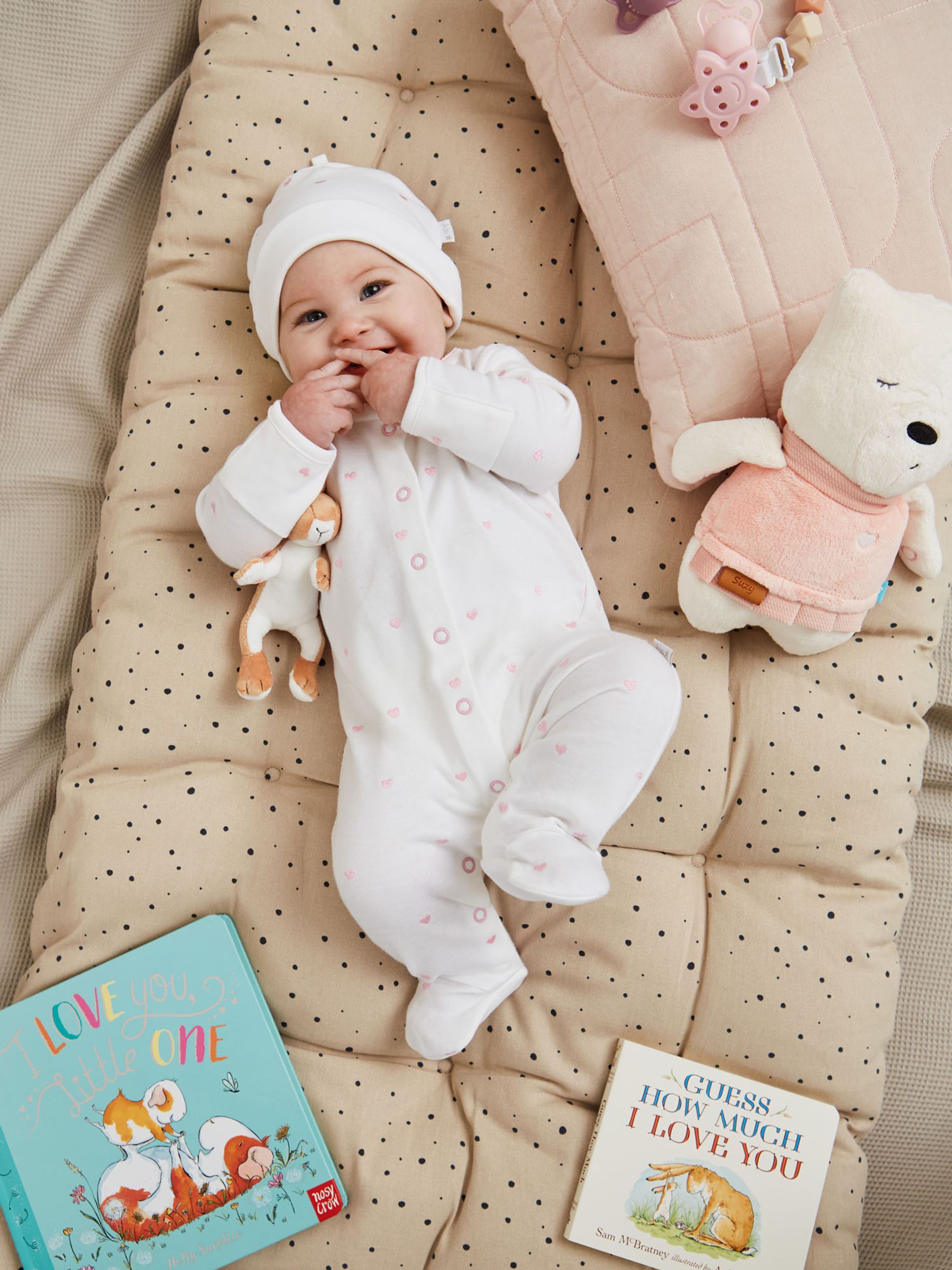 Pink 100% Organic Cotton Heart Embroidered Sleepsuit
