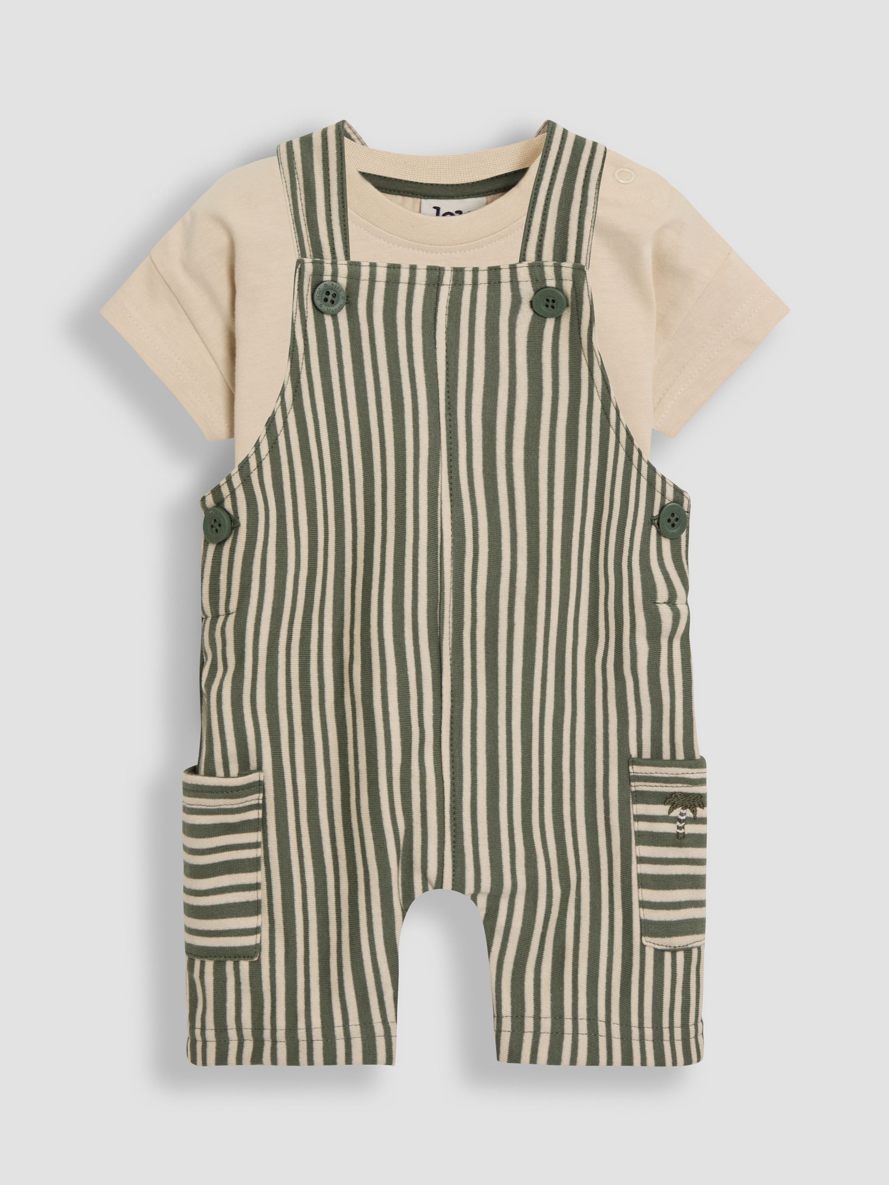 Navy Blue Stripe Dungarees & T-Shirt 2-Piece Set