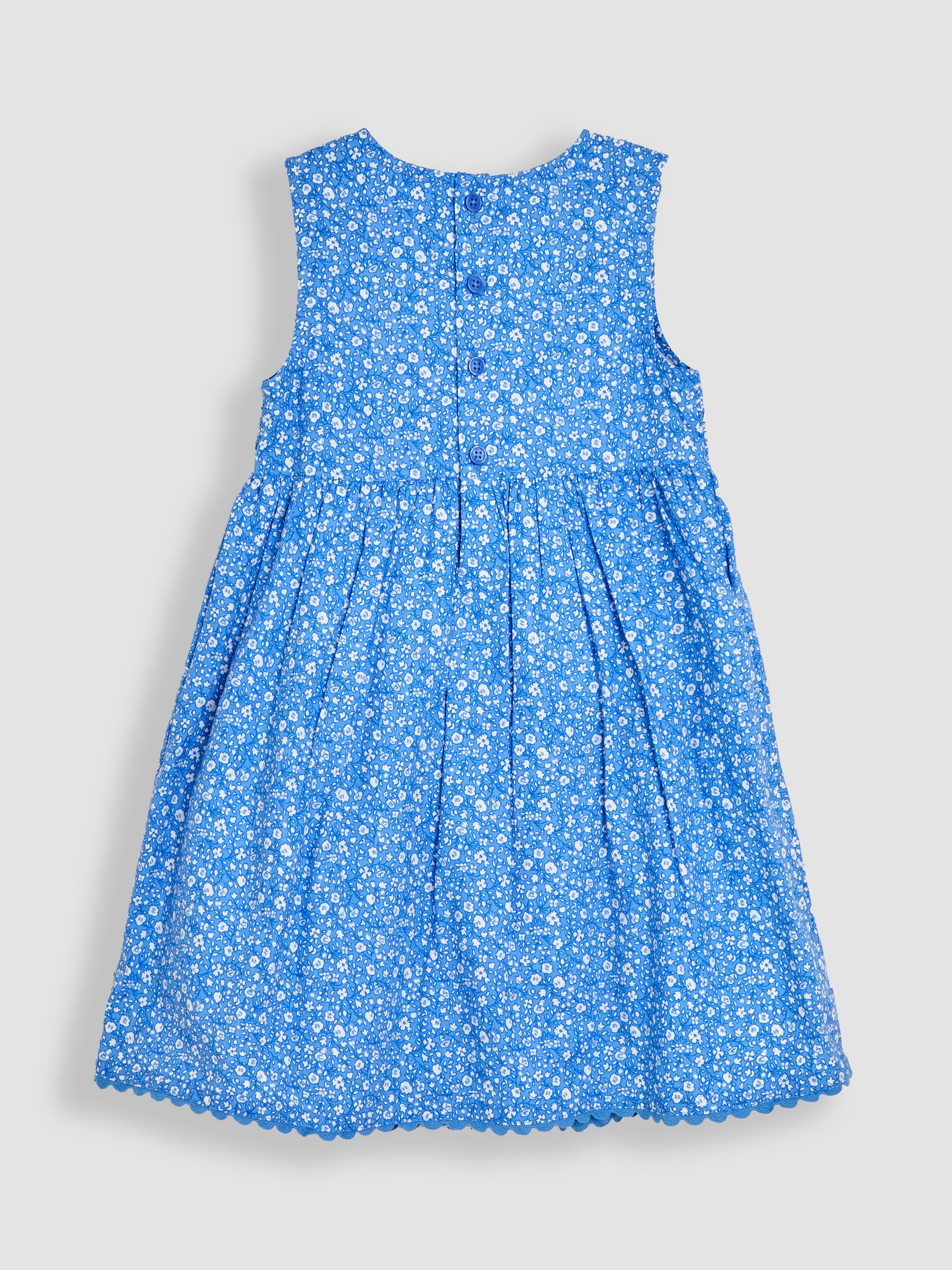 Blue Floral Smocked Summer Dress