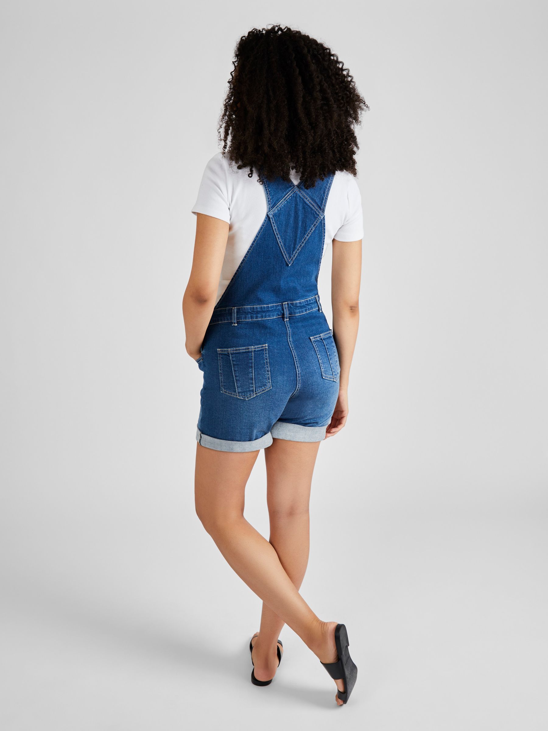 Mid Wash Blue Denim Short Maternity Dungarees