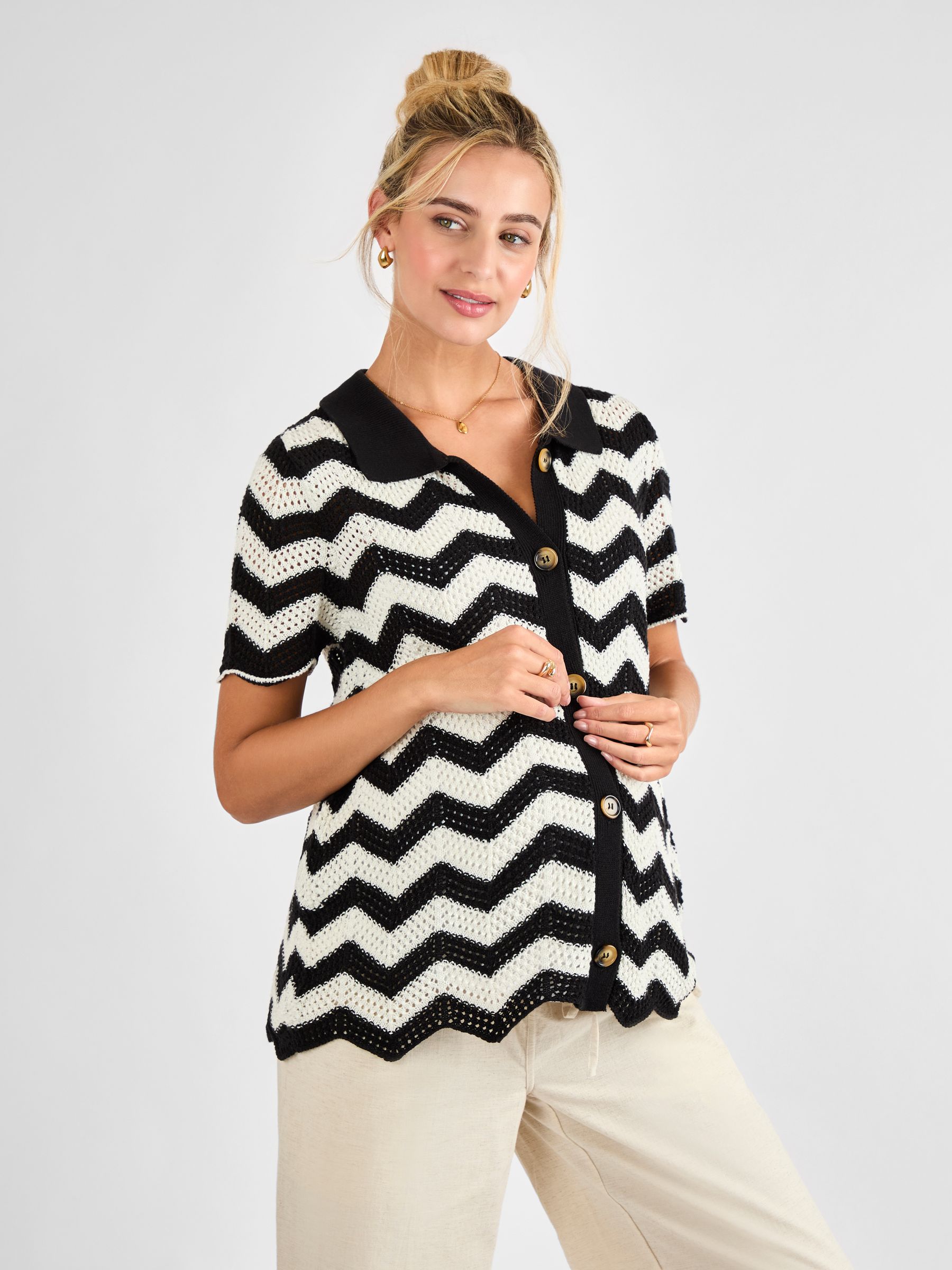 Black Patterned Maternity Knit Cardigan