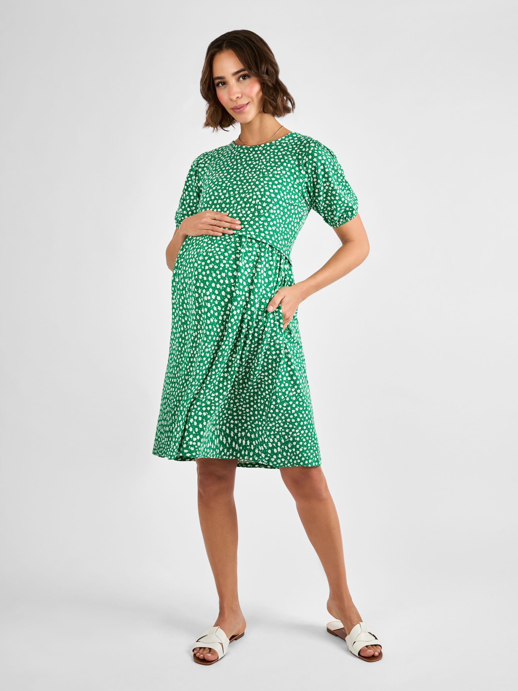 Green Double Layer Maternity & Nursing Jersey Dress