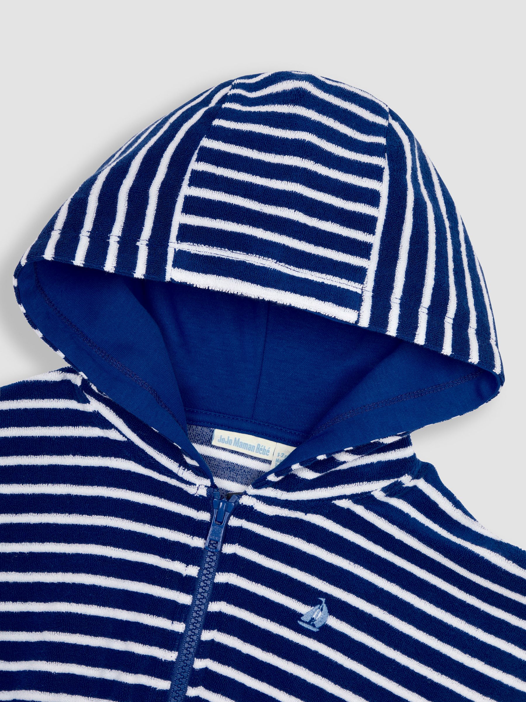 Stripe Towelling Zip-Up Poncho in Navy