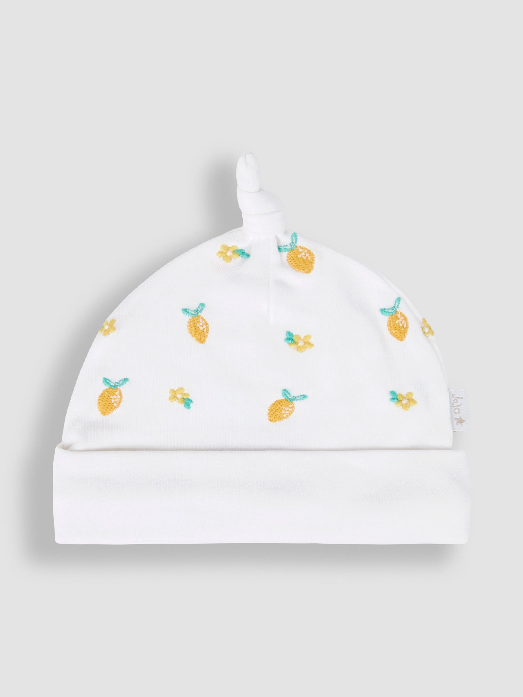 White Lemon Embroidered Cotton Baby Hat