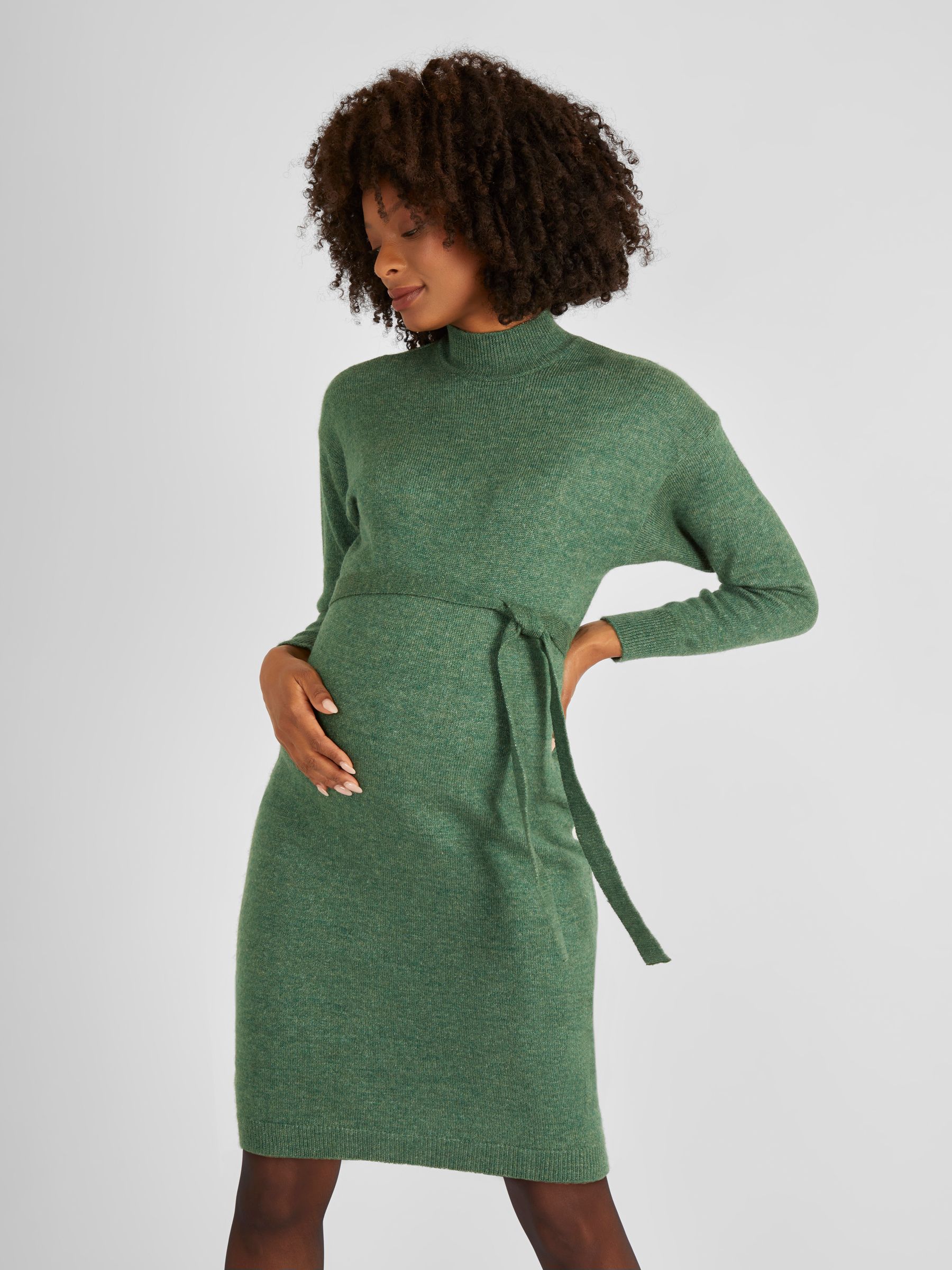 Turtle Neck Knitted Maternity Dress in Green