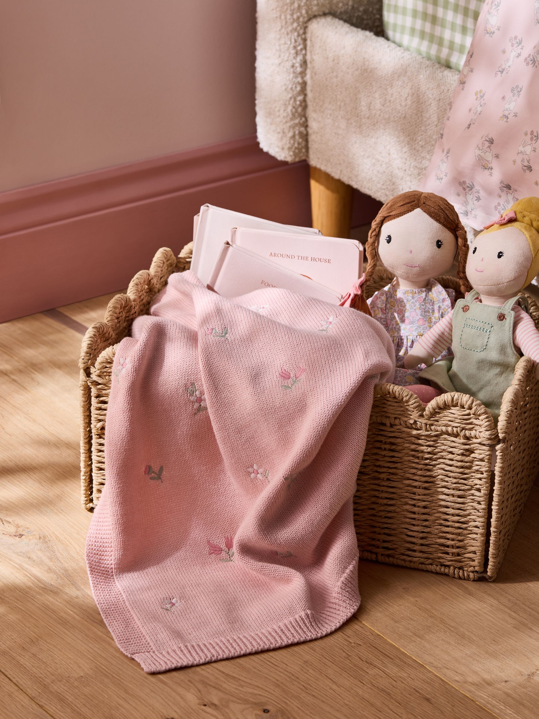 Pink Embroidered Flower Baby Blanket