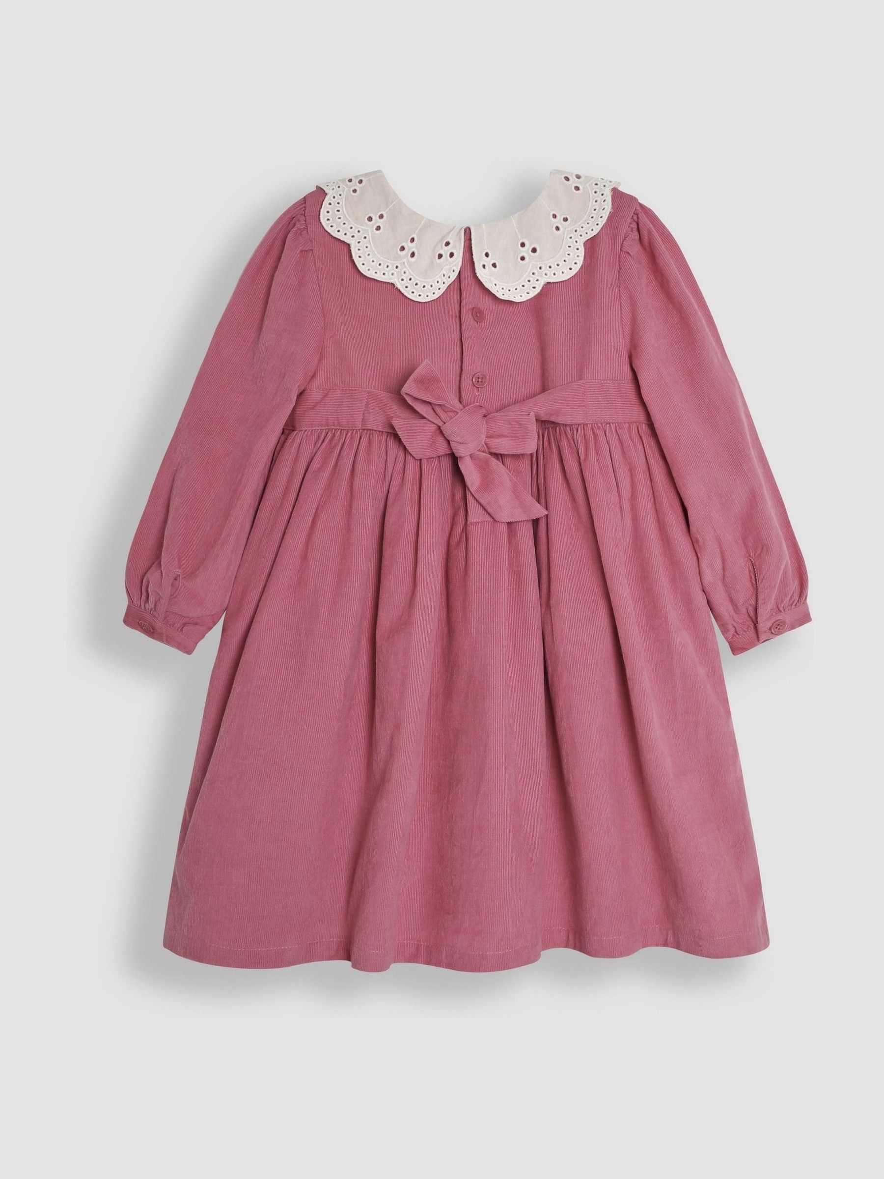 Pink Floral Embroidered Smocked Cord Dress