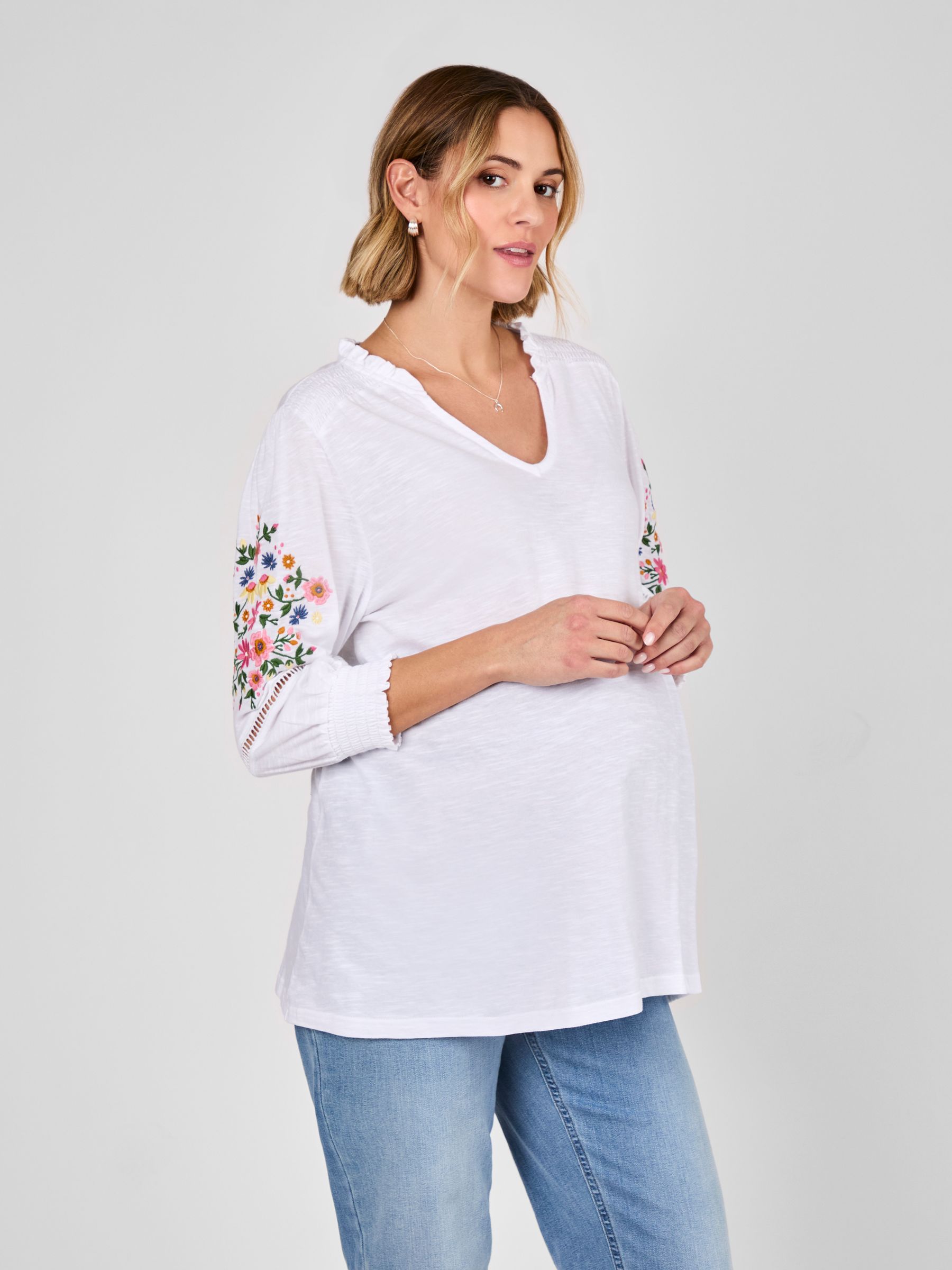 White Maternity Embroidered Jersey Top