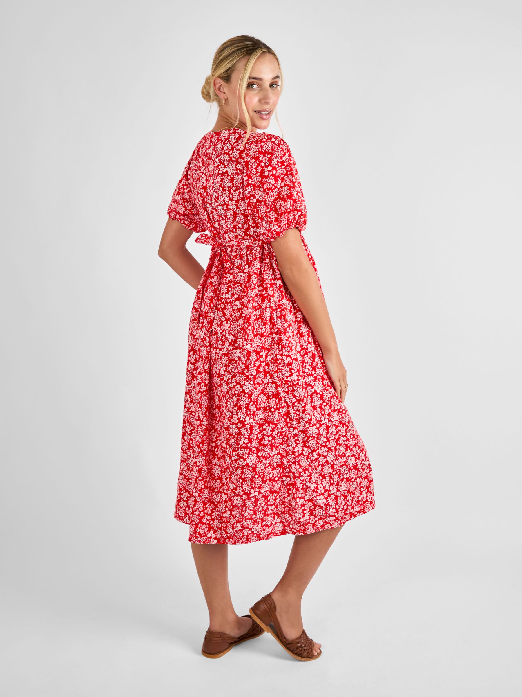 Red Maternity Floral Midi 100% Cotton Dress