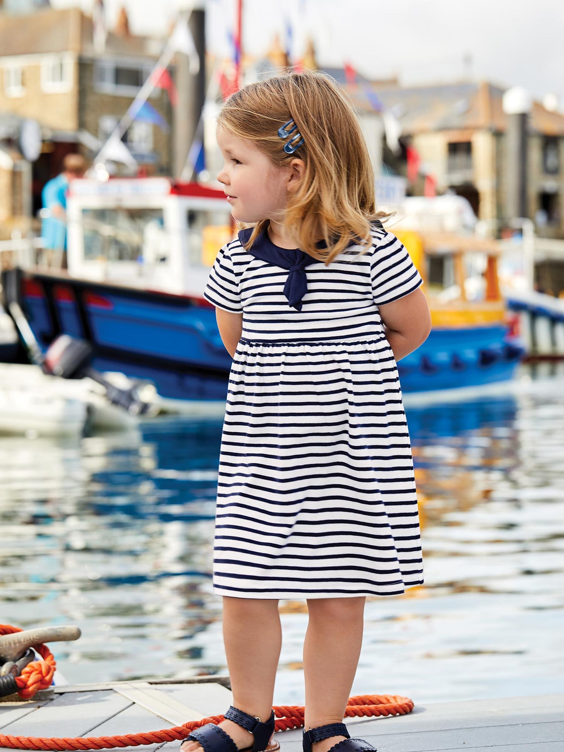 White Navy Stripe Short Sleeve Sailor Jersey Dress
