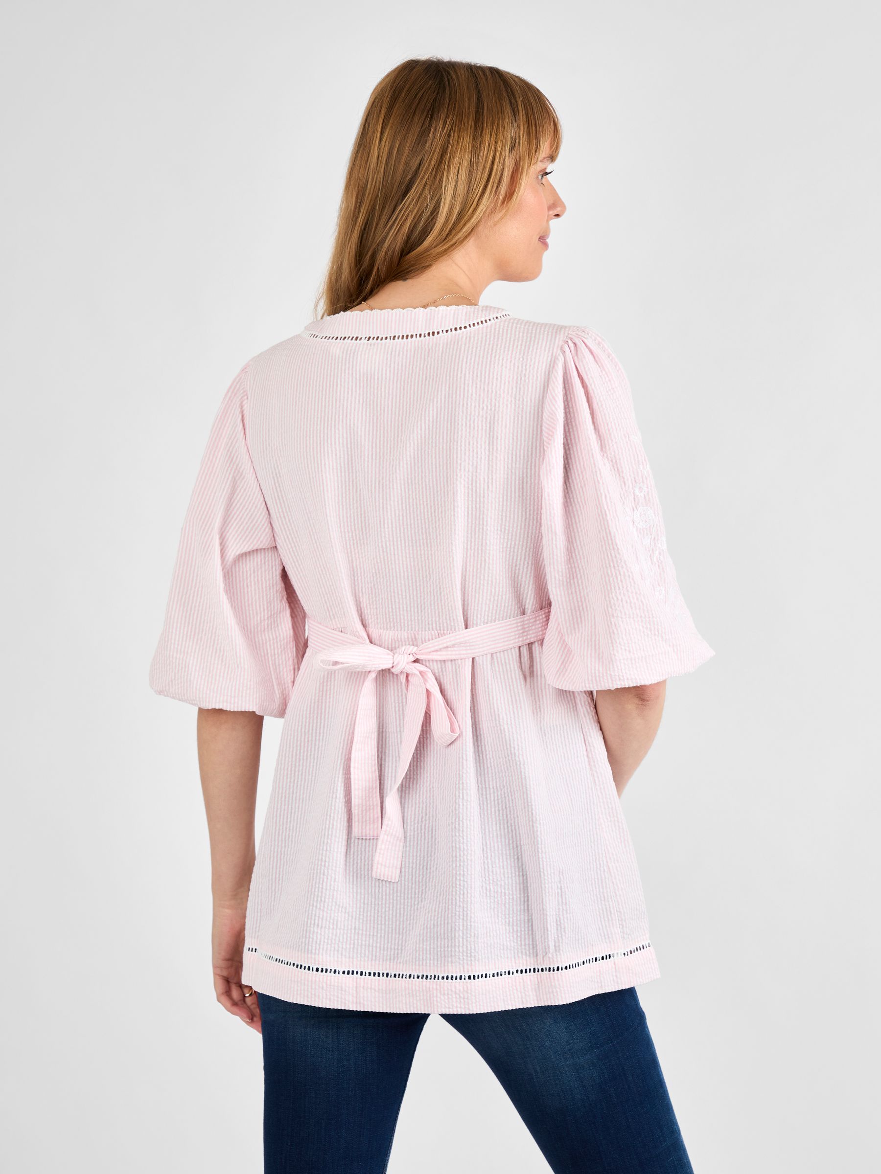 Pink Stripe Embroidered Maternity Blouse