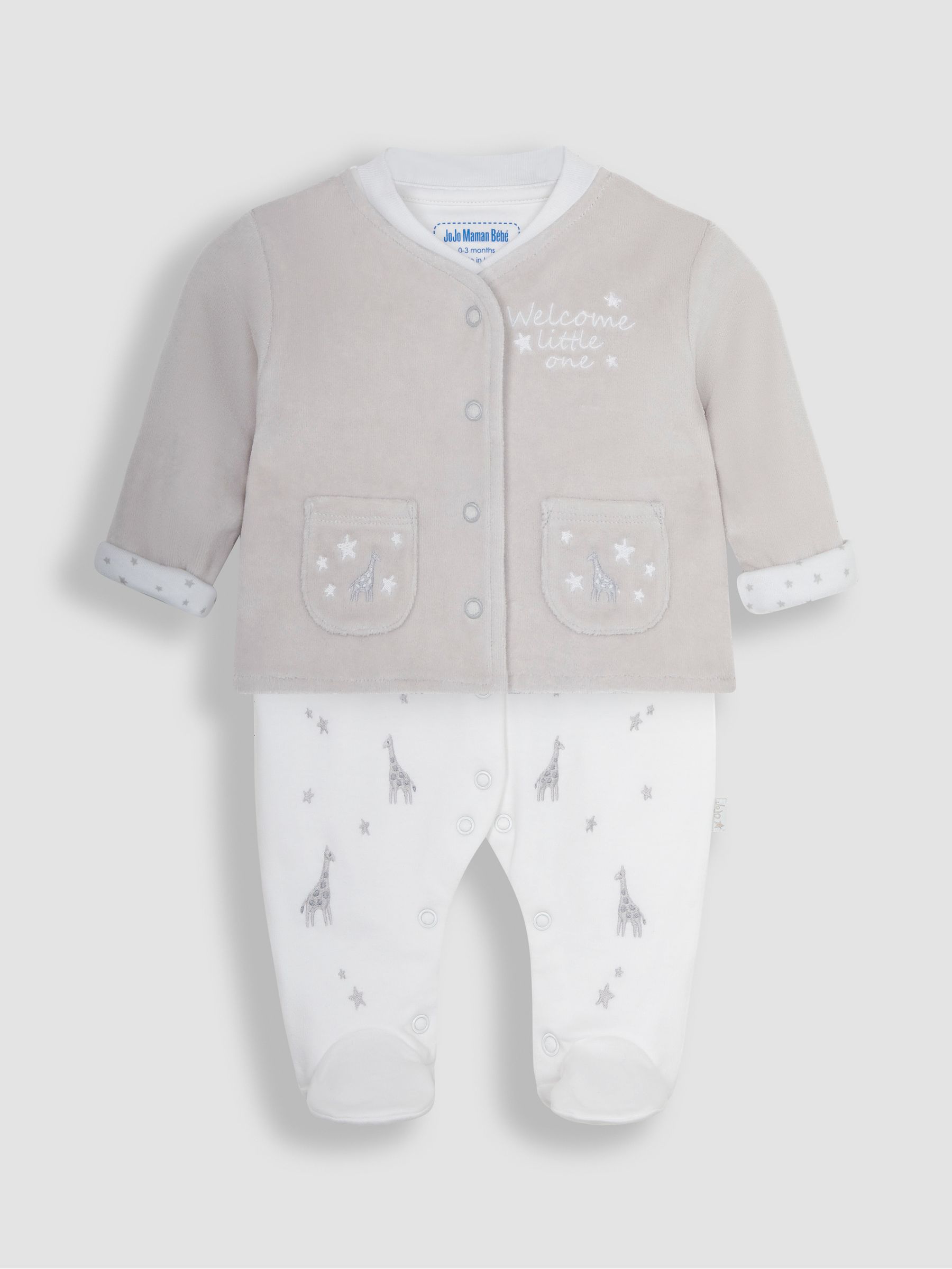 2-Piece Welcome Little One Sleepsuit & Jacket Set in Grey