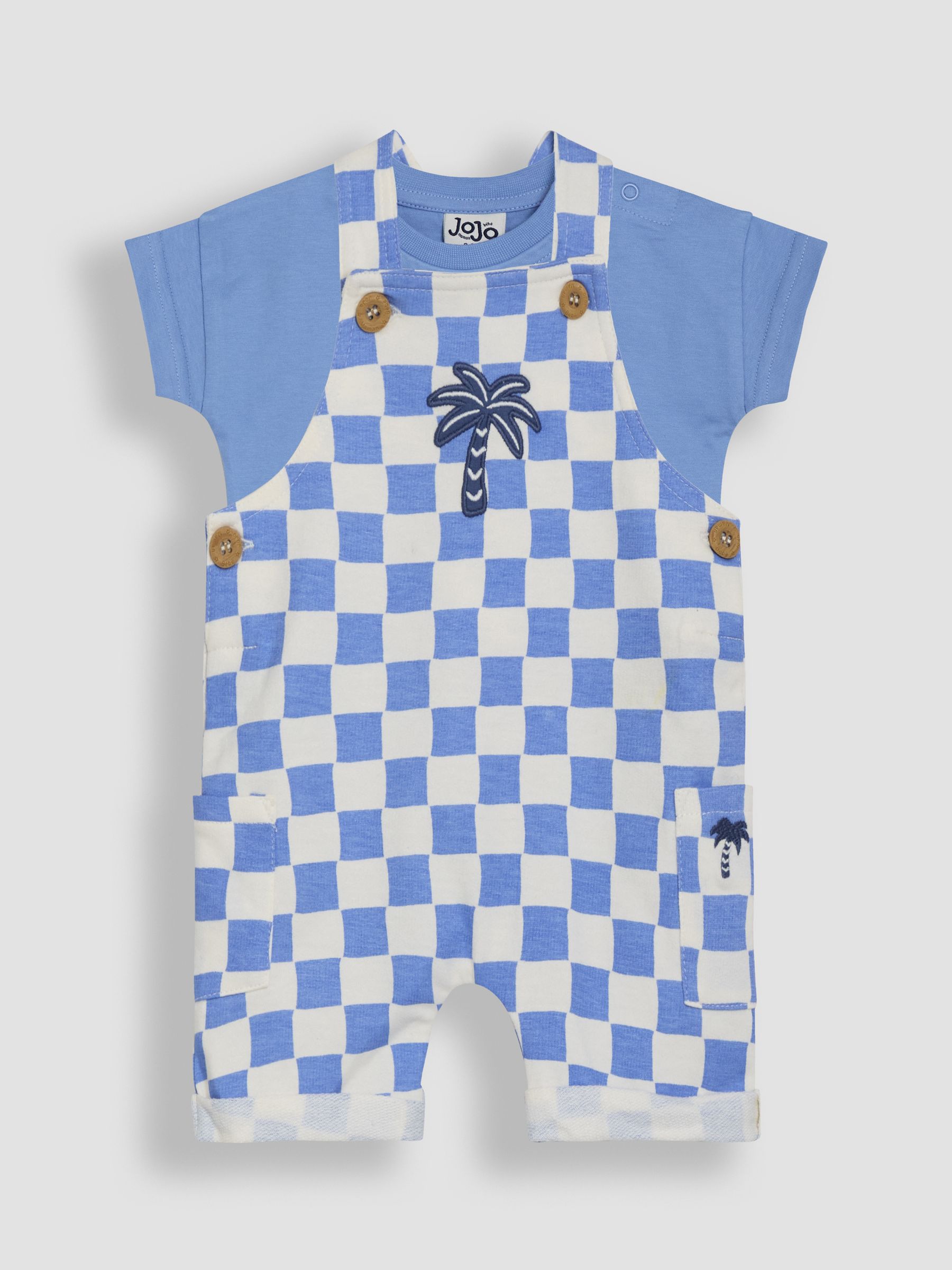 Blue 2-Piece Checkerboard Dungarees & T-Shirt Set