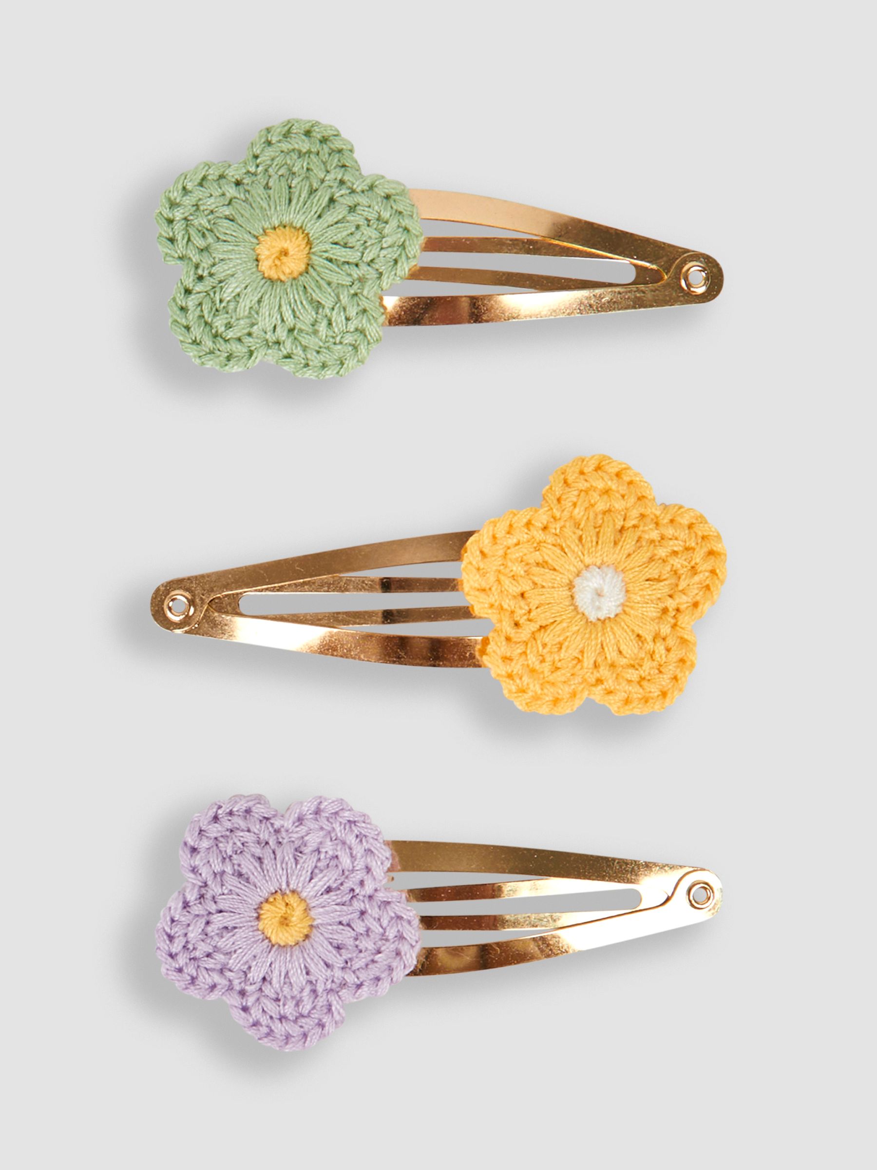 Yellow Multi 3-Pack Crochet Flower Clips