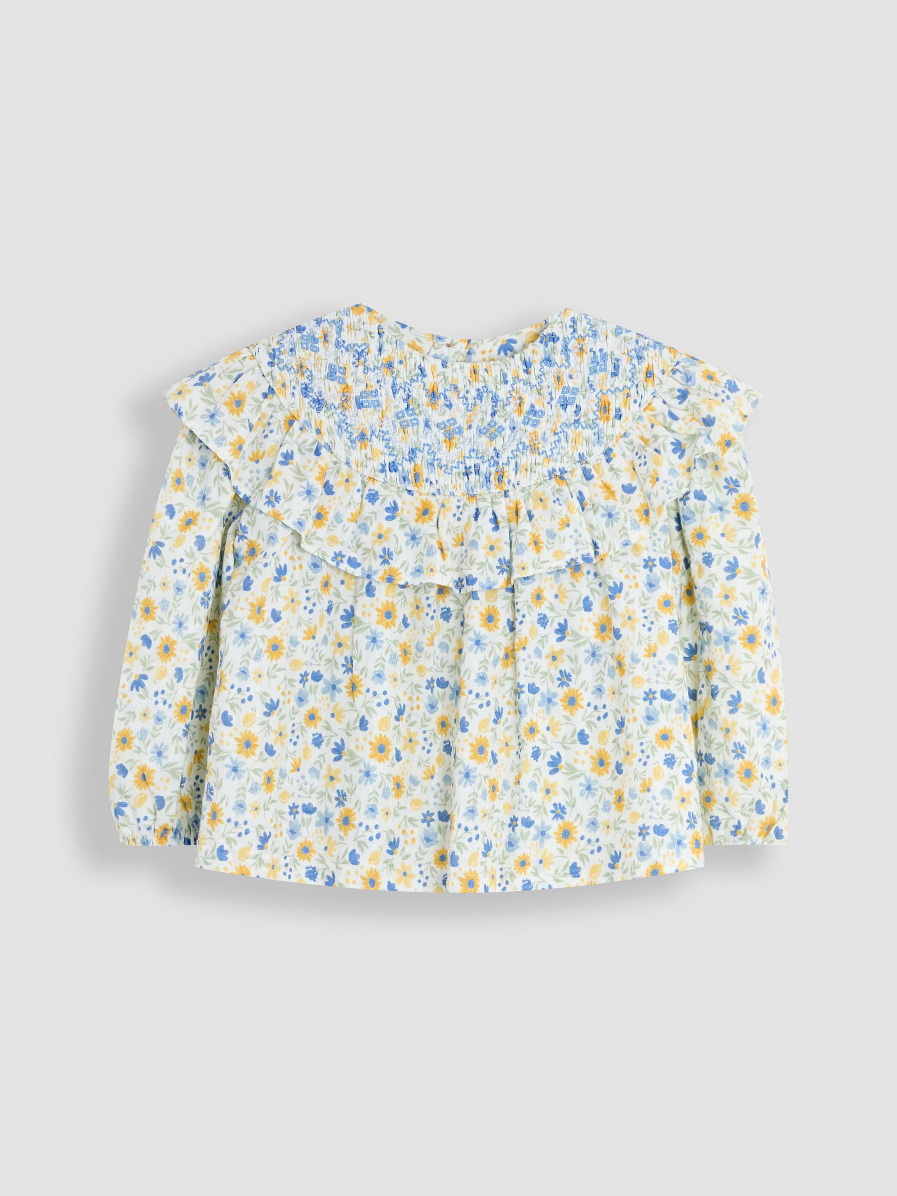 White Sunflower Smocked Ruffle Blouse