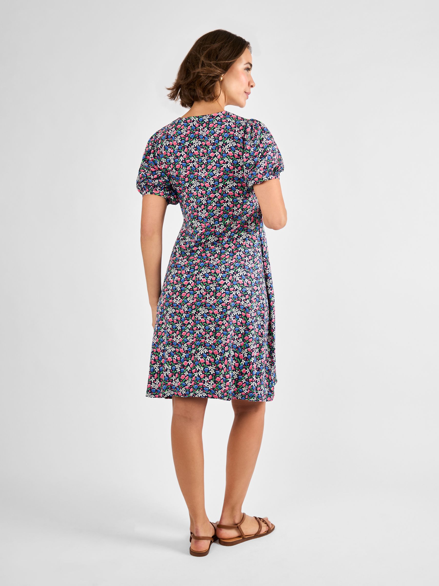 Navy Maternity Floral Print Puff Sleeve Jersey Tea Dress