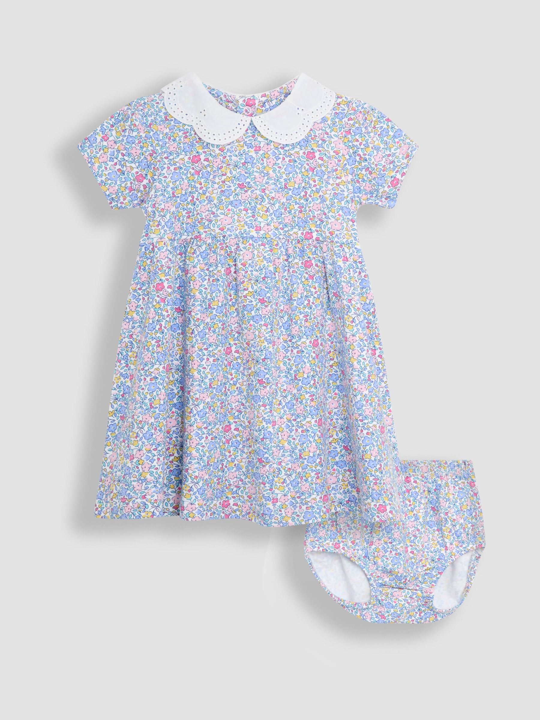 Pink Ditsy Floral Broderie Collar Dress