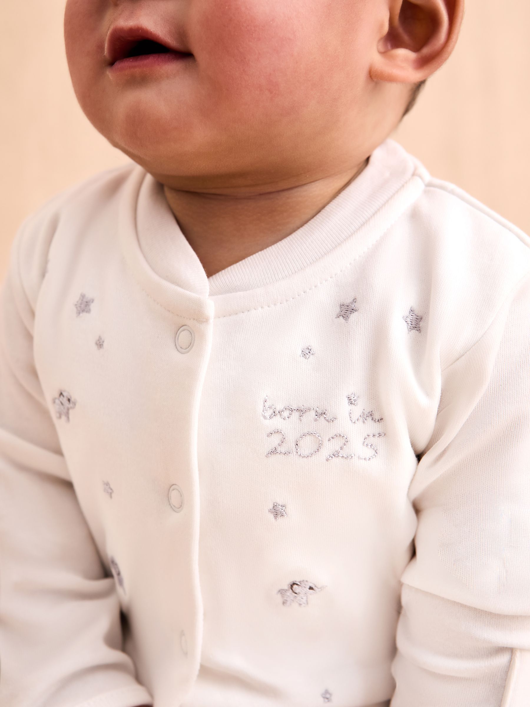 White Born In 2025 Embroidered Sleepsuit
