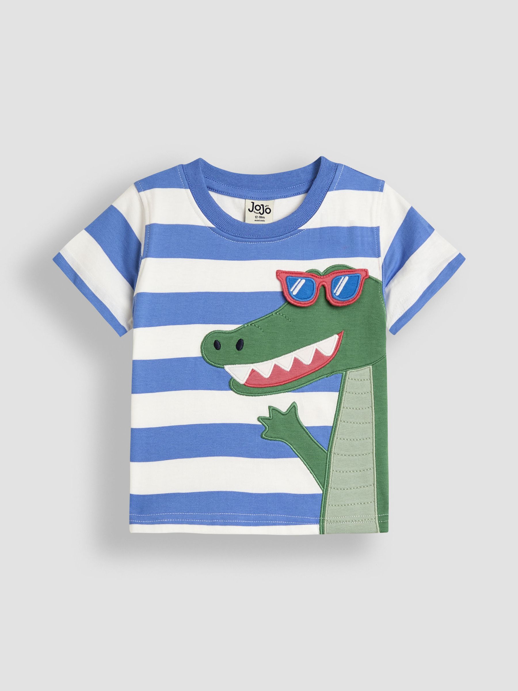 Blue Stripe Crocodile Interactive Appliqué T-Shirt