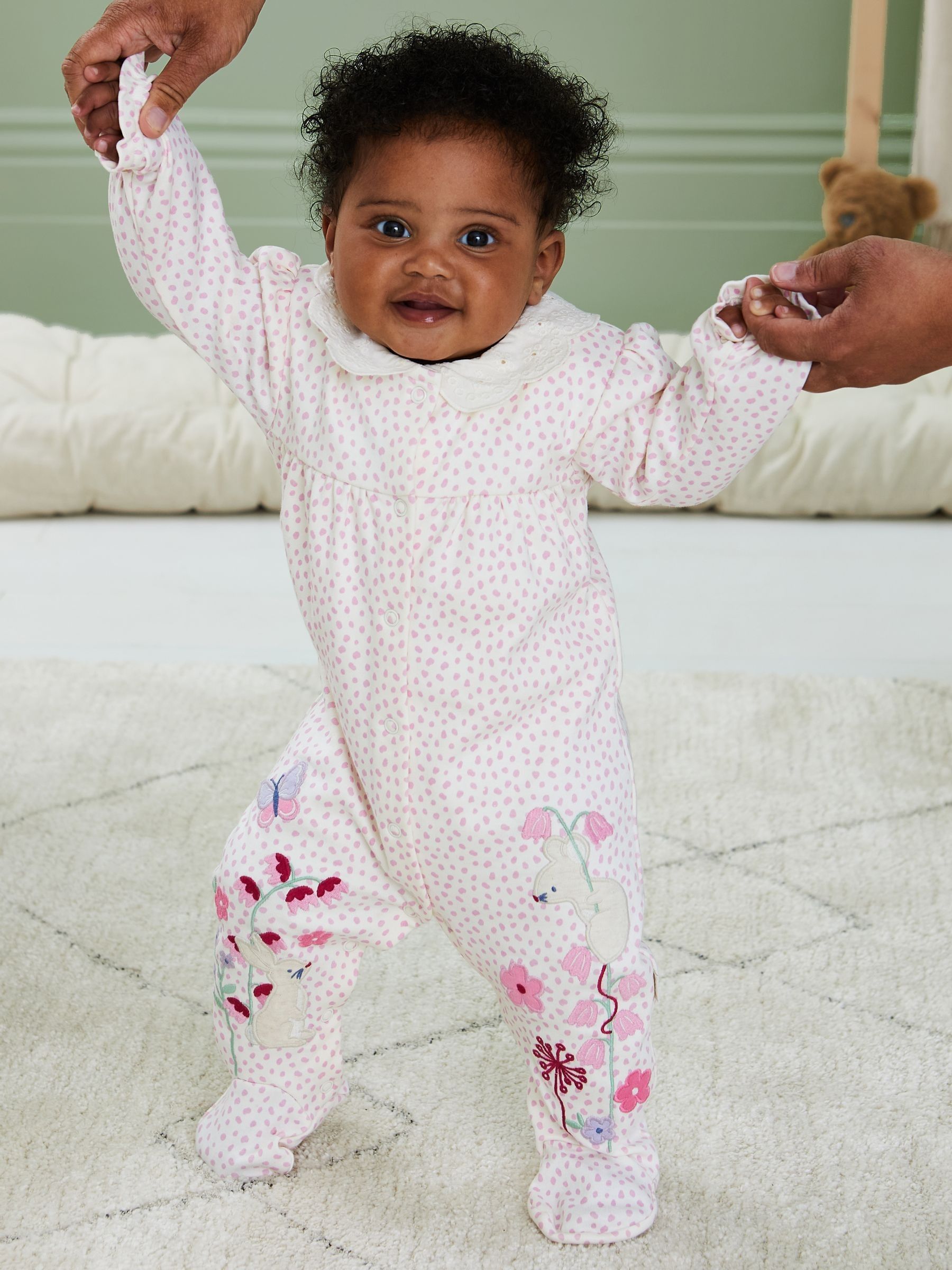 Pink Mouse Appliqué Frill Collar Sleepsuit