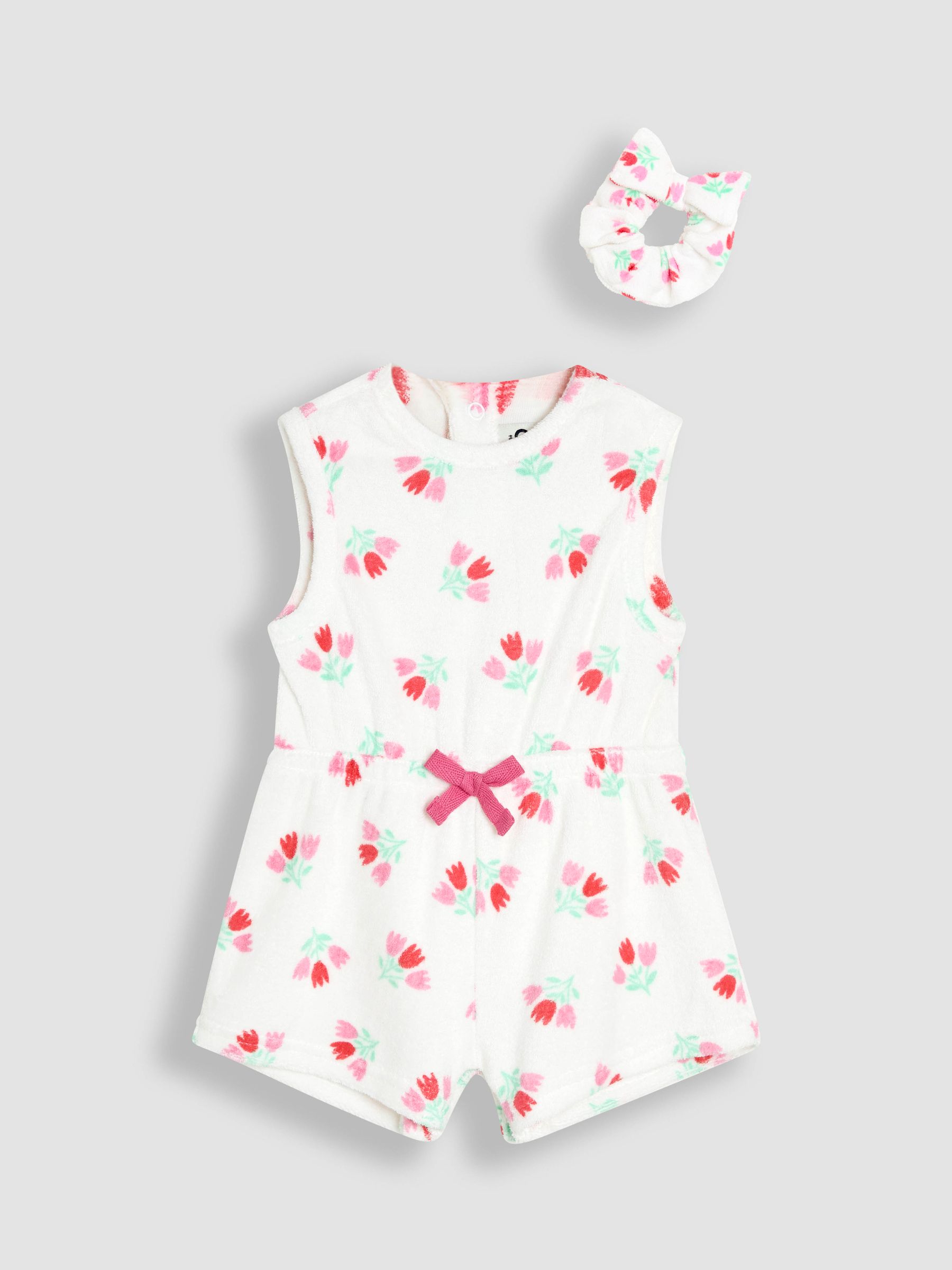 Cream Floral Towelling Sunsuit & Scrunchie