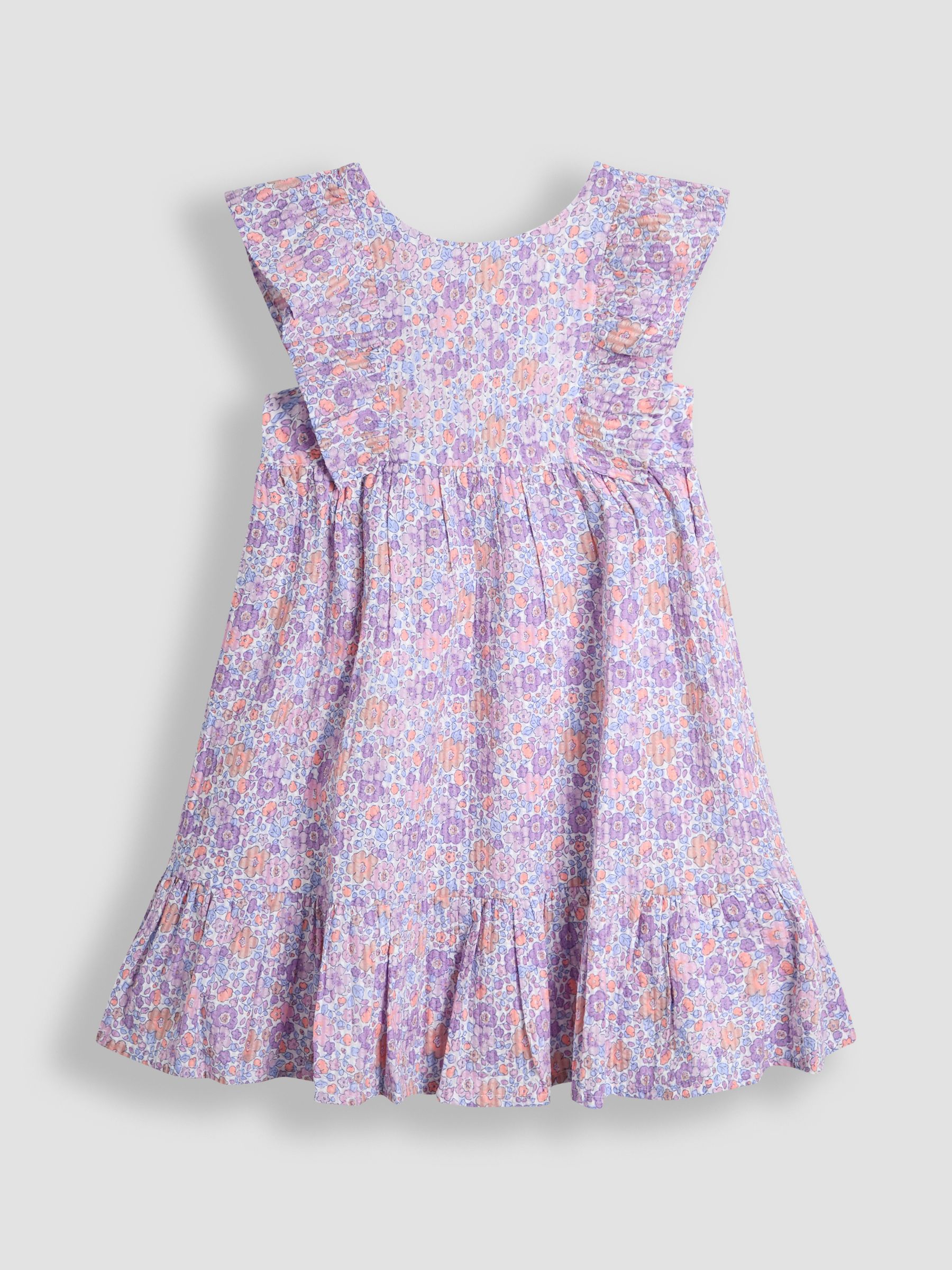 Lilac Purple Tropical Frill Back Summer 100% Cotton Dress