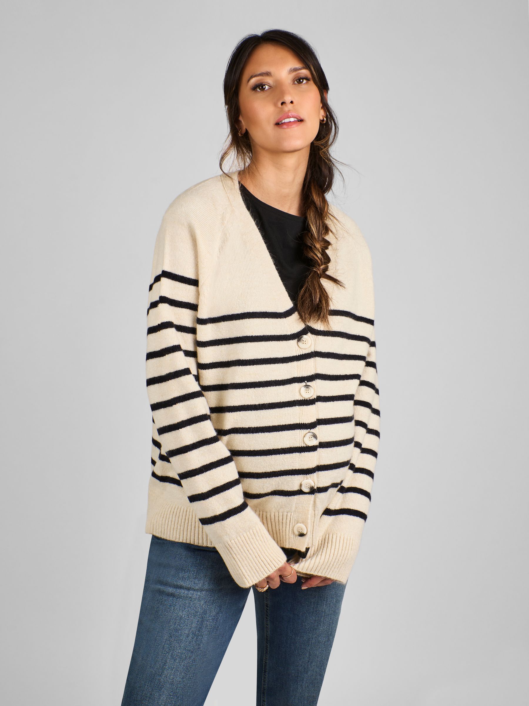 Cream & Black Buttoned Maternity Cardigan