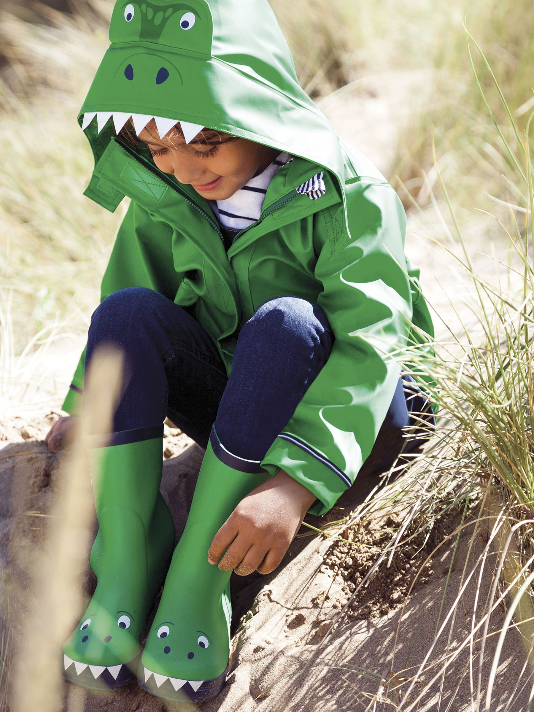 Green Dino Printed Lined Wellies