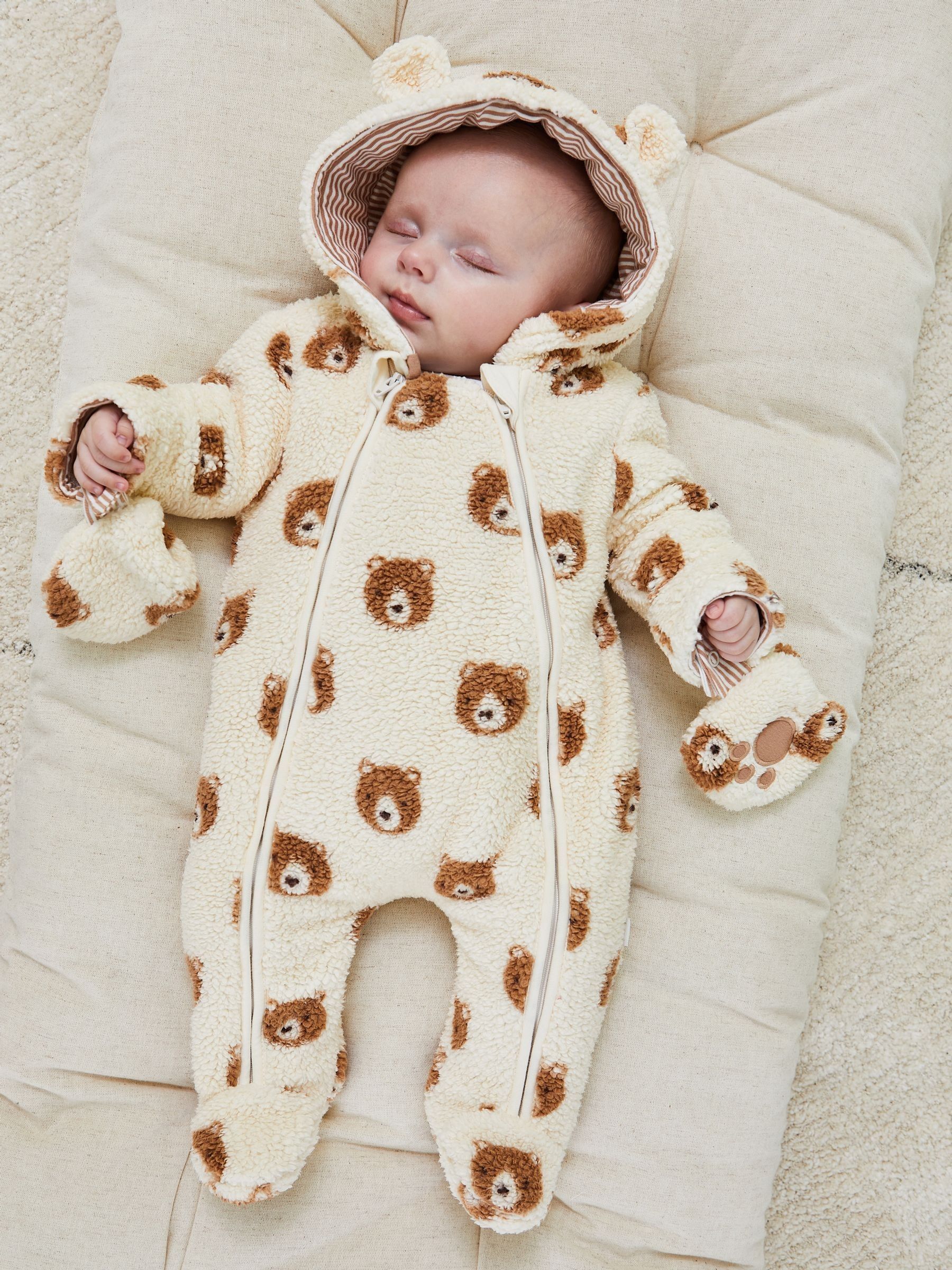 Cream Bear Print Cosy Pramsuit