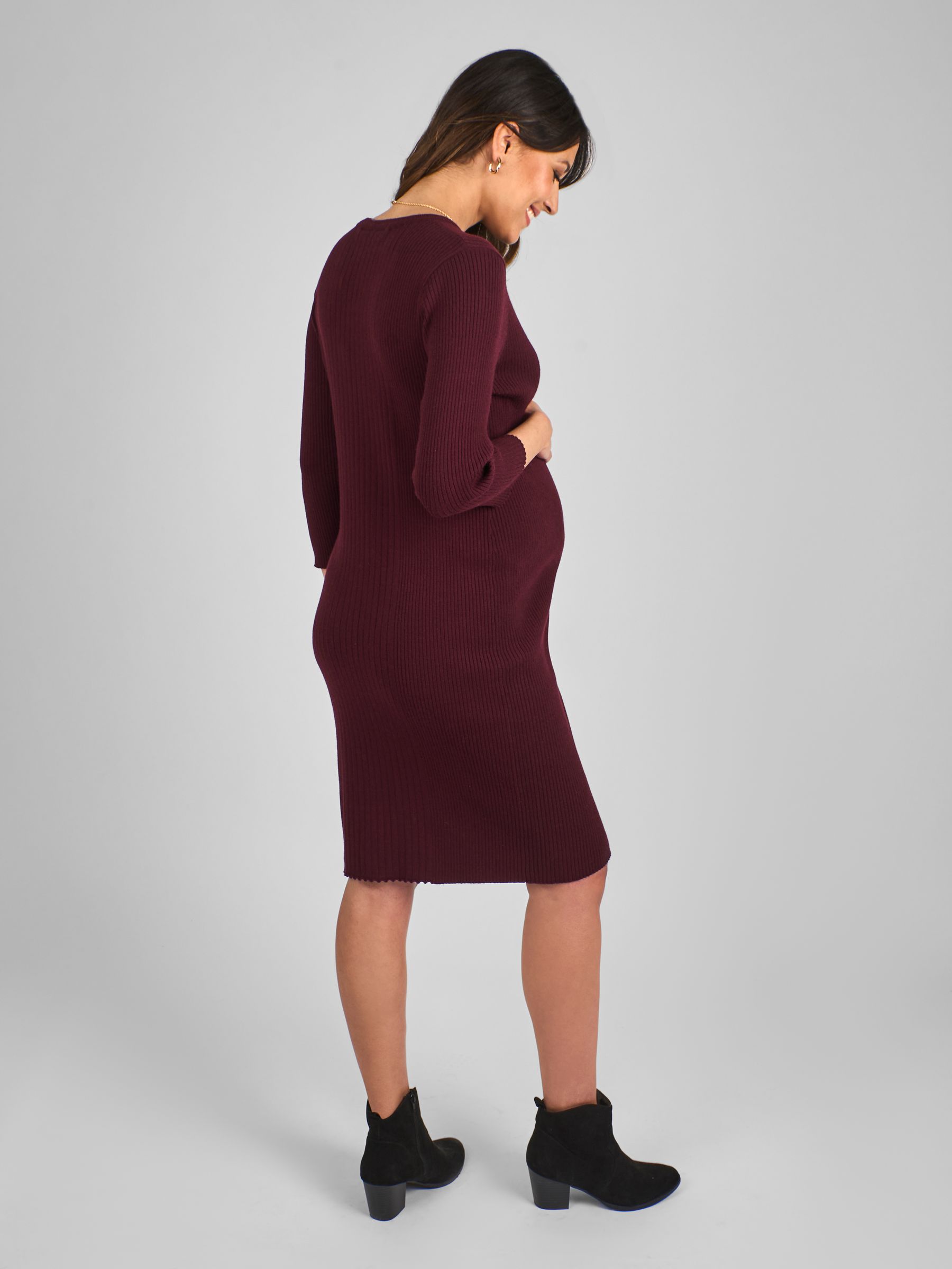 Burgundy Red Knitted Maternity Tube Dress