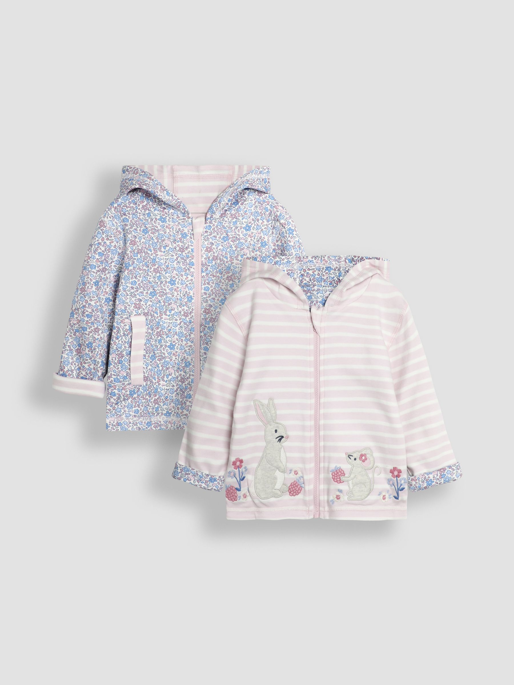 Pink Bunny & Mouse Appliqué Reversible Hoodie