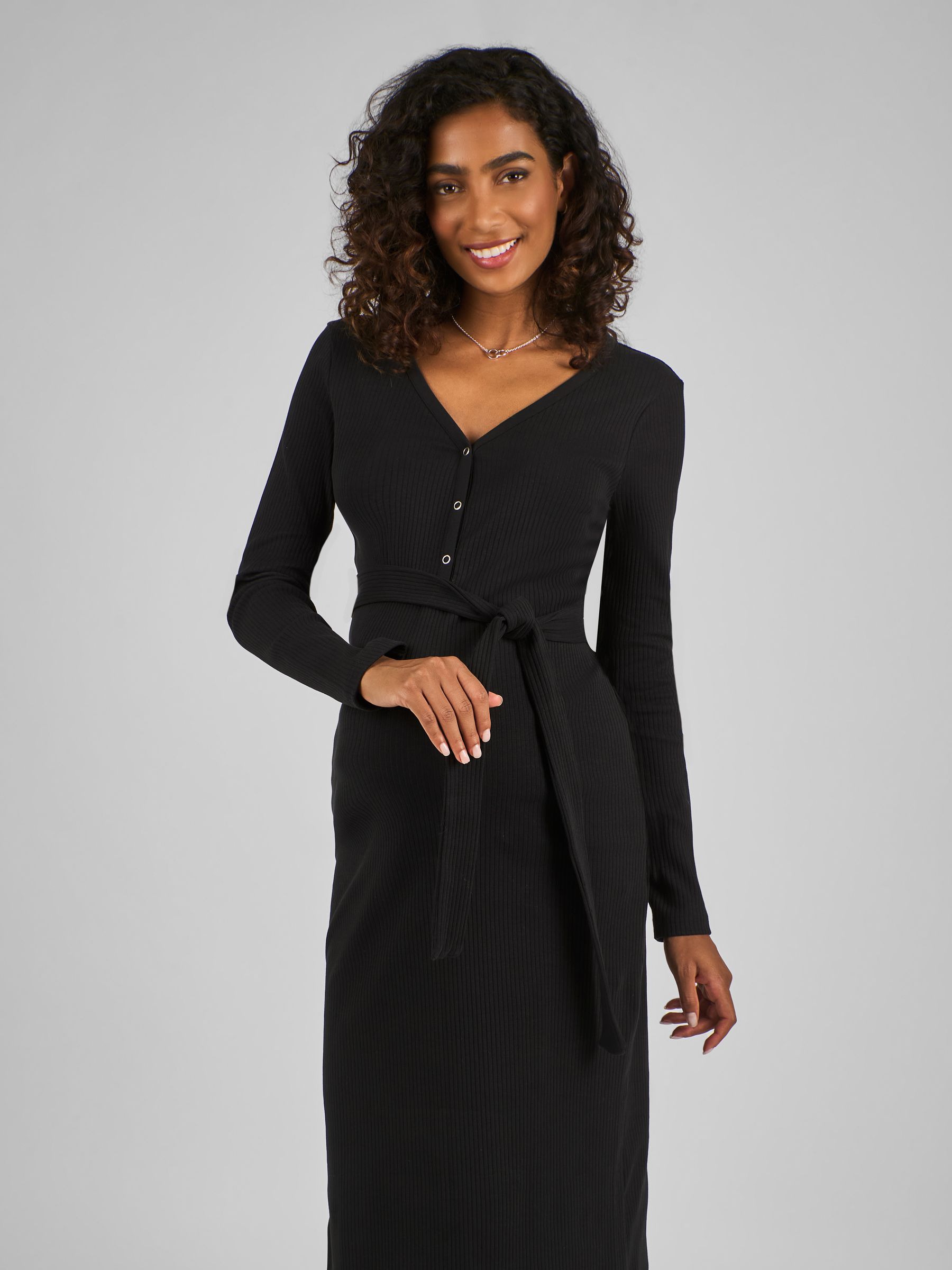 Black Maternity Ribbed Popper Front Dress
