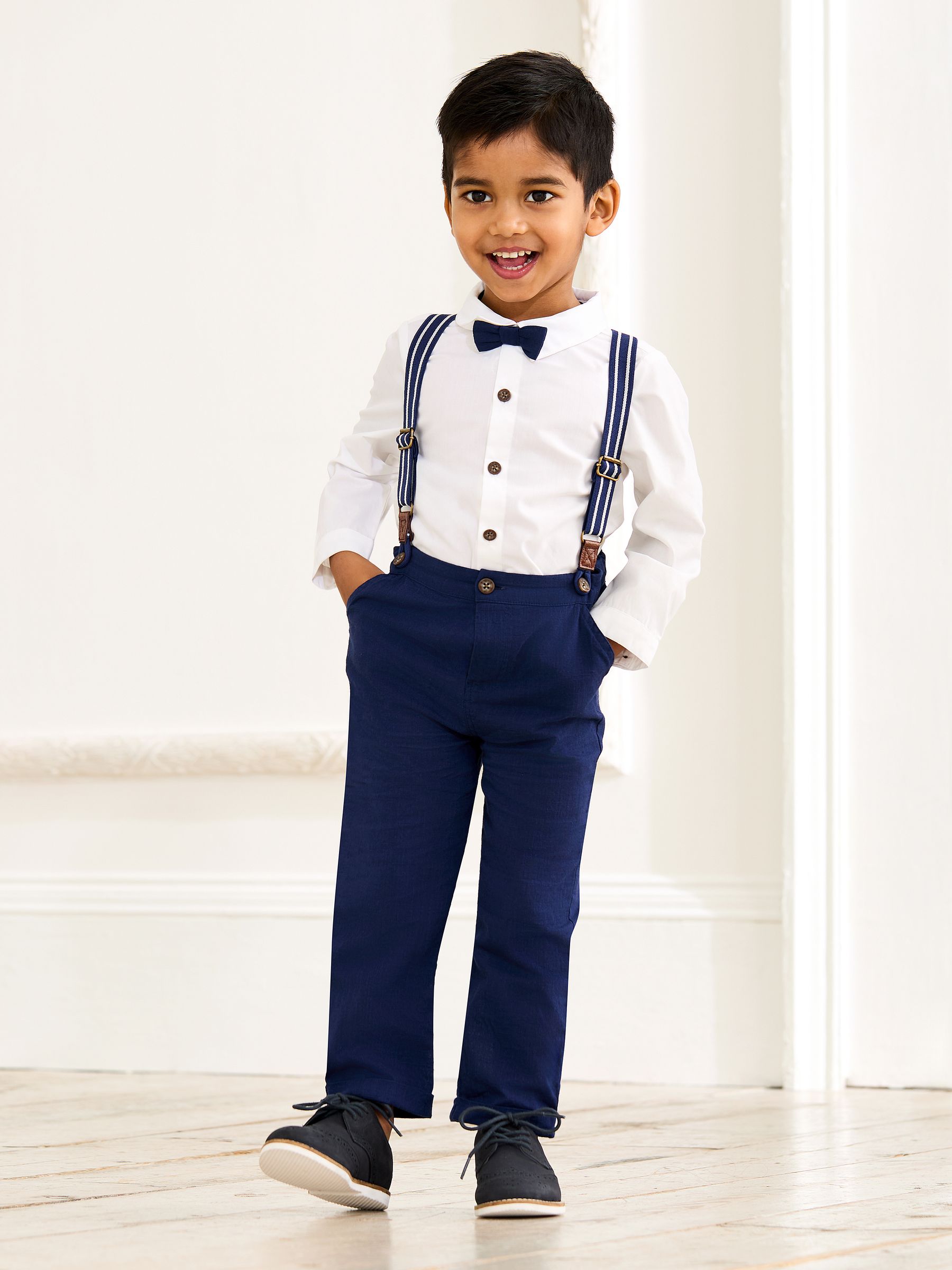 Navy 4-Piece Shirt & Trouser Set With Bow Tie & Braces