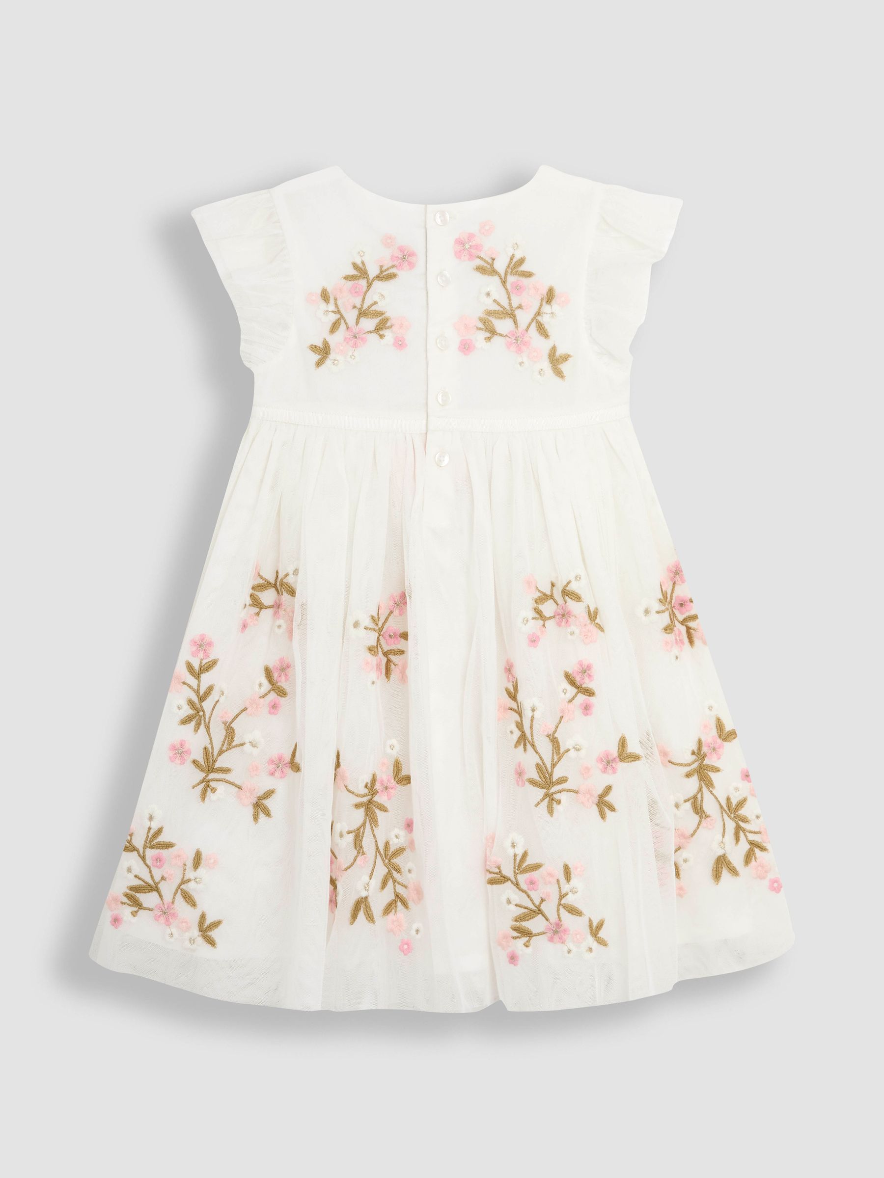 Cream Floral Embroidered Tulle Party Dress