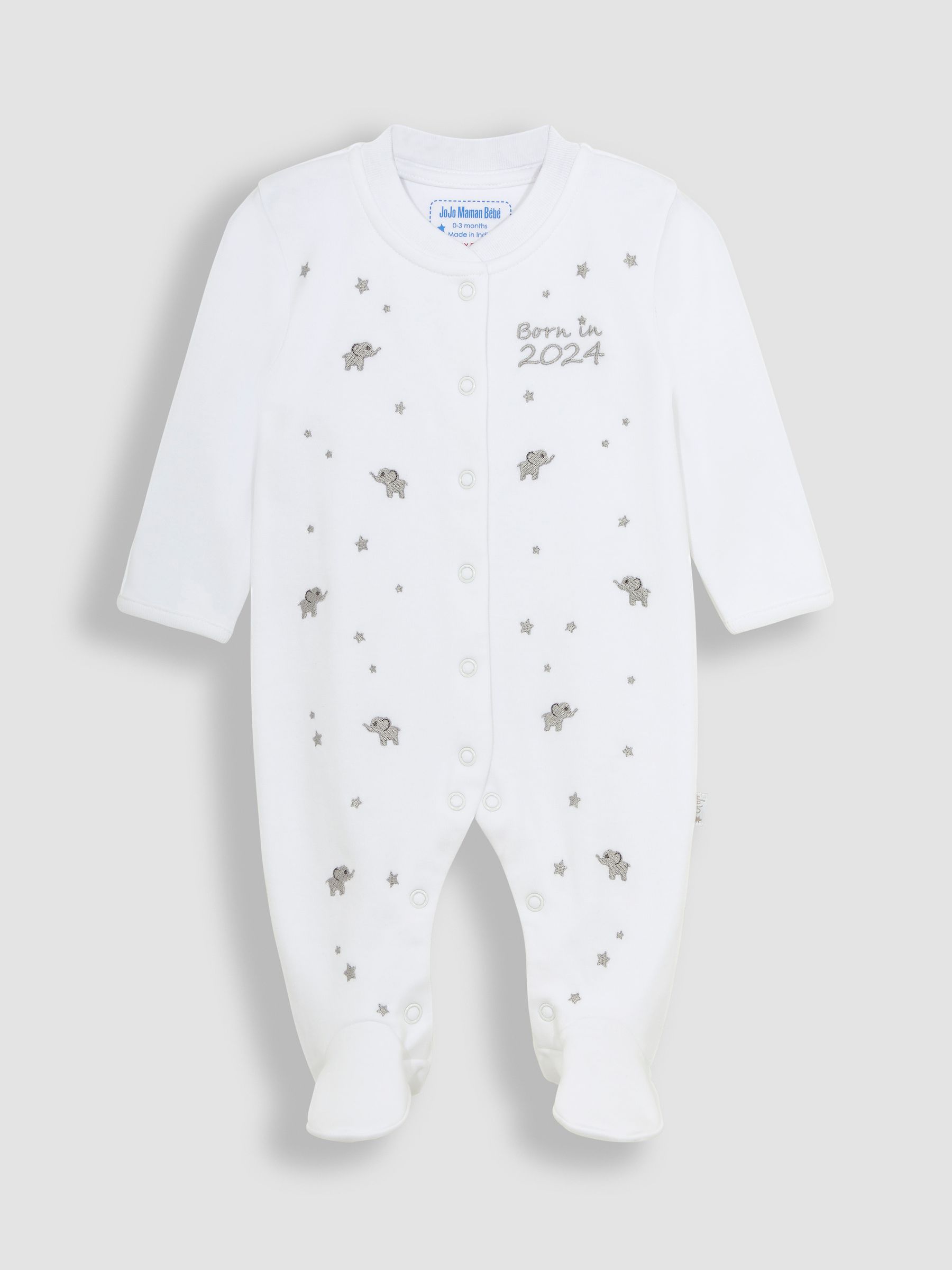 Born in 2024 Embroidered Sleepsuit in White