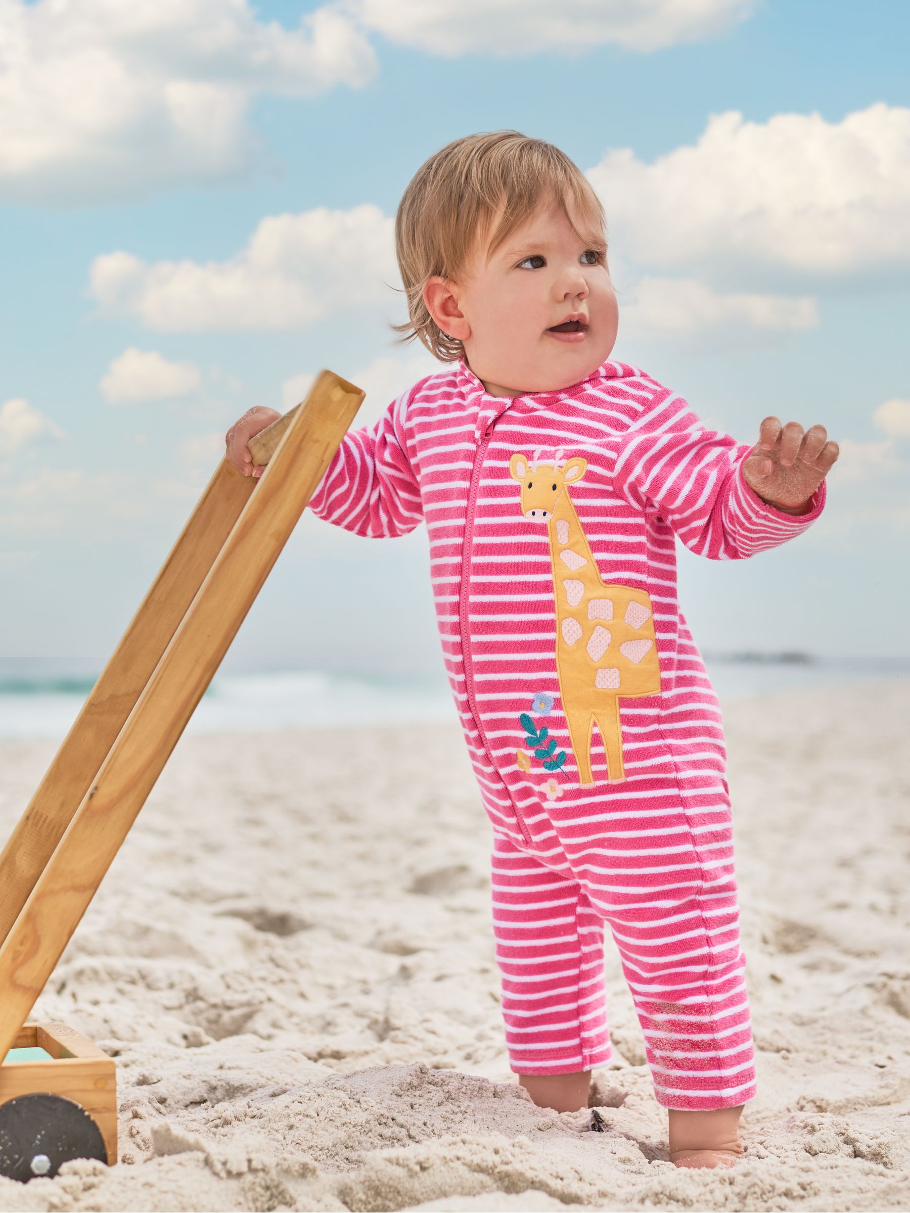 Pink Giraffe Towelling All-In-One