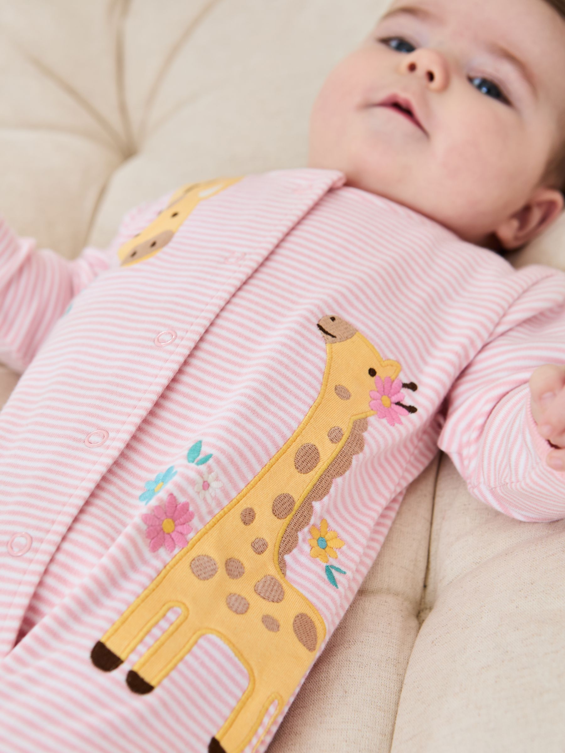 Pink Giraffe Cotton Appliqué Popper Sleepsuit