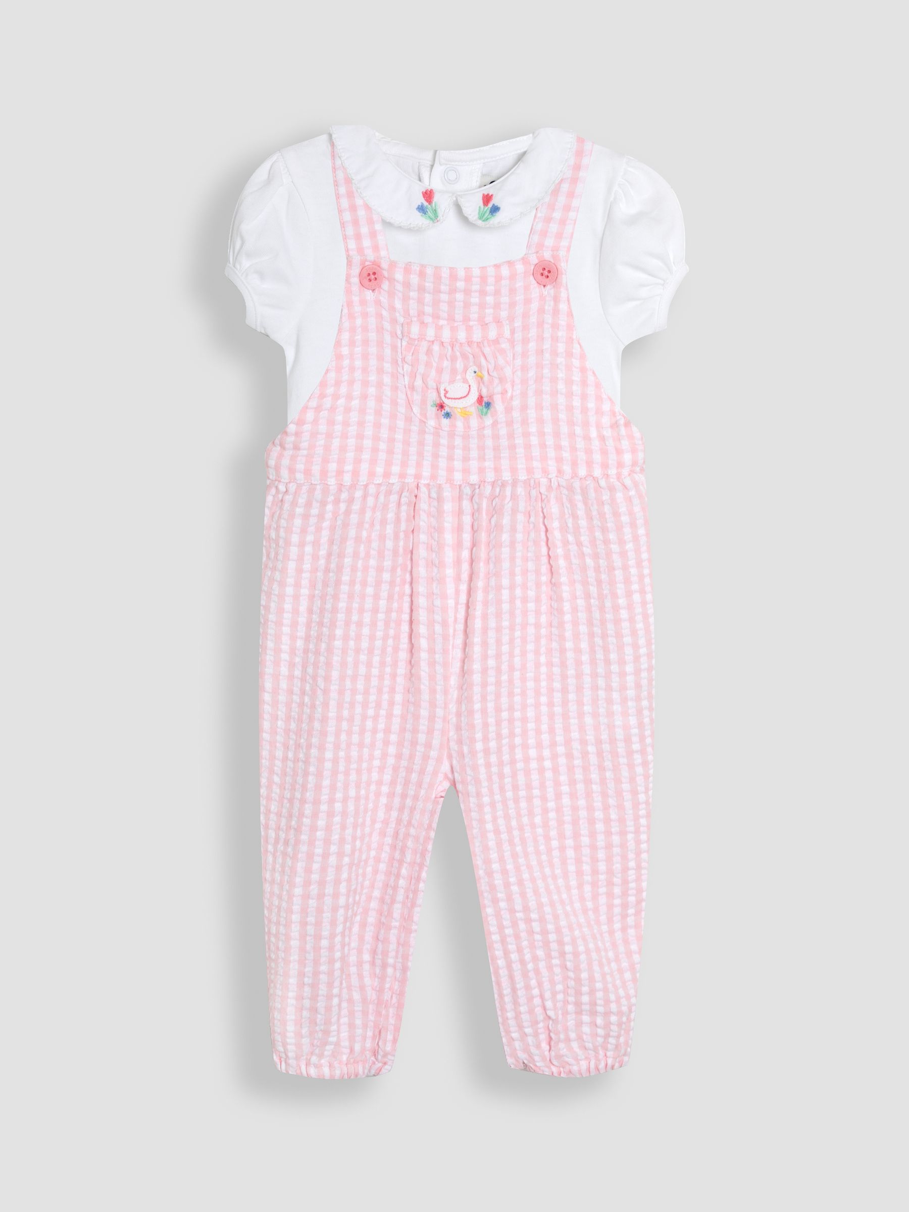 Pink Duck Embroidered Dungarees & Body Set 2 Piece