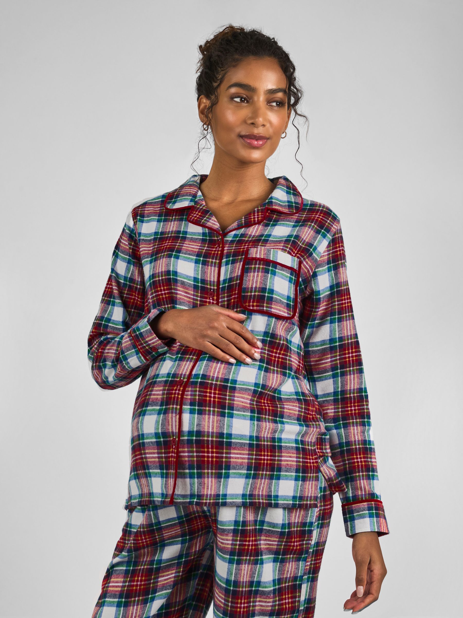Cream Maternity Check Woven Pyjama Set