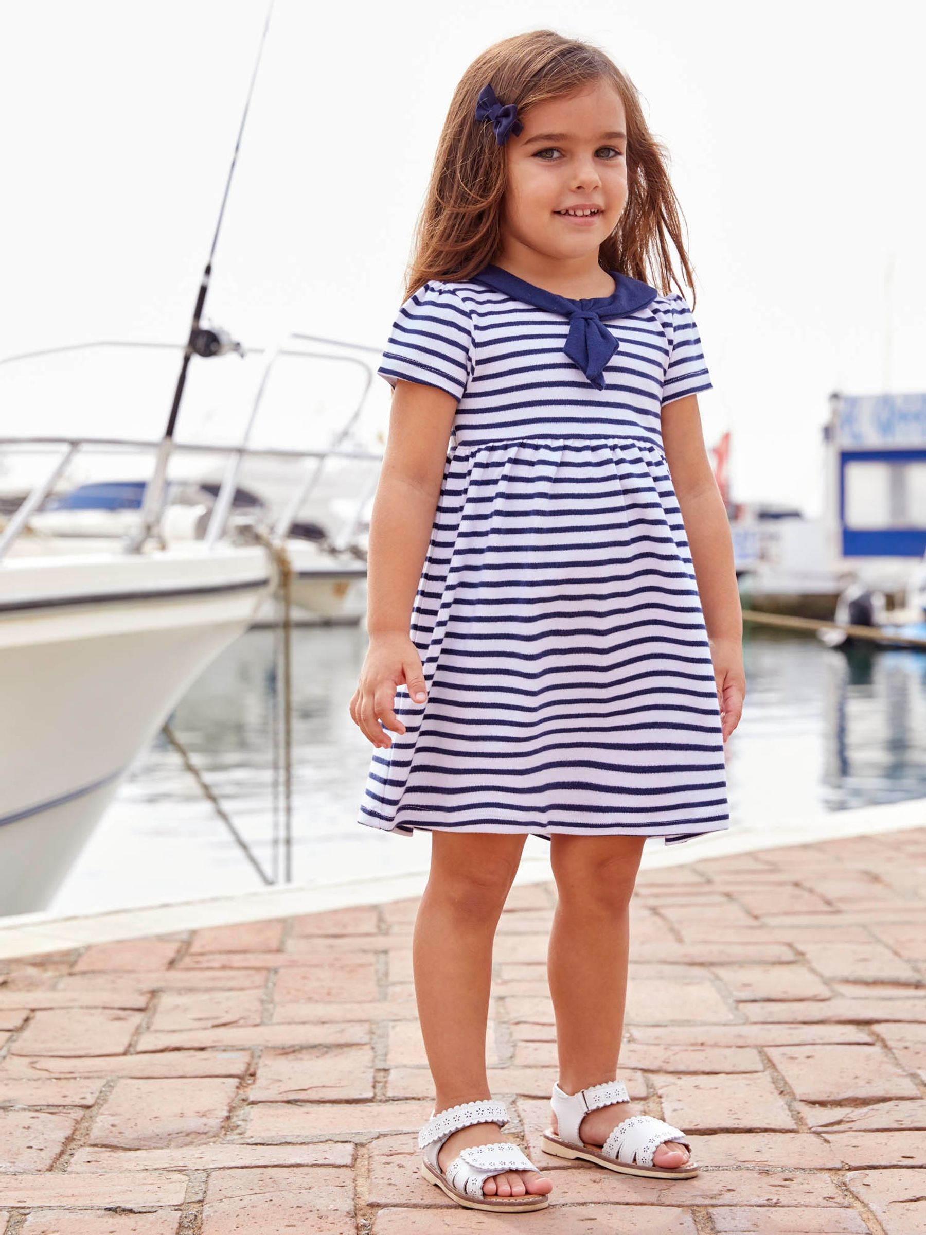 White Navy Stripe Short Sleeve Sailor Jersey Dress