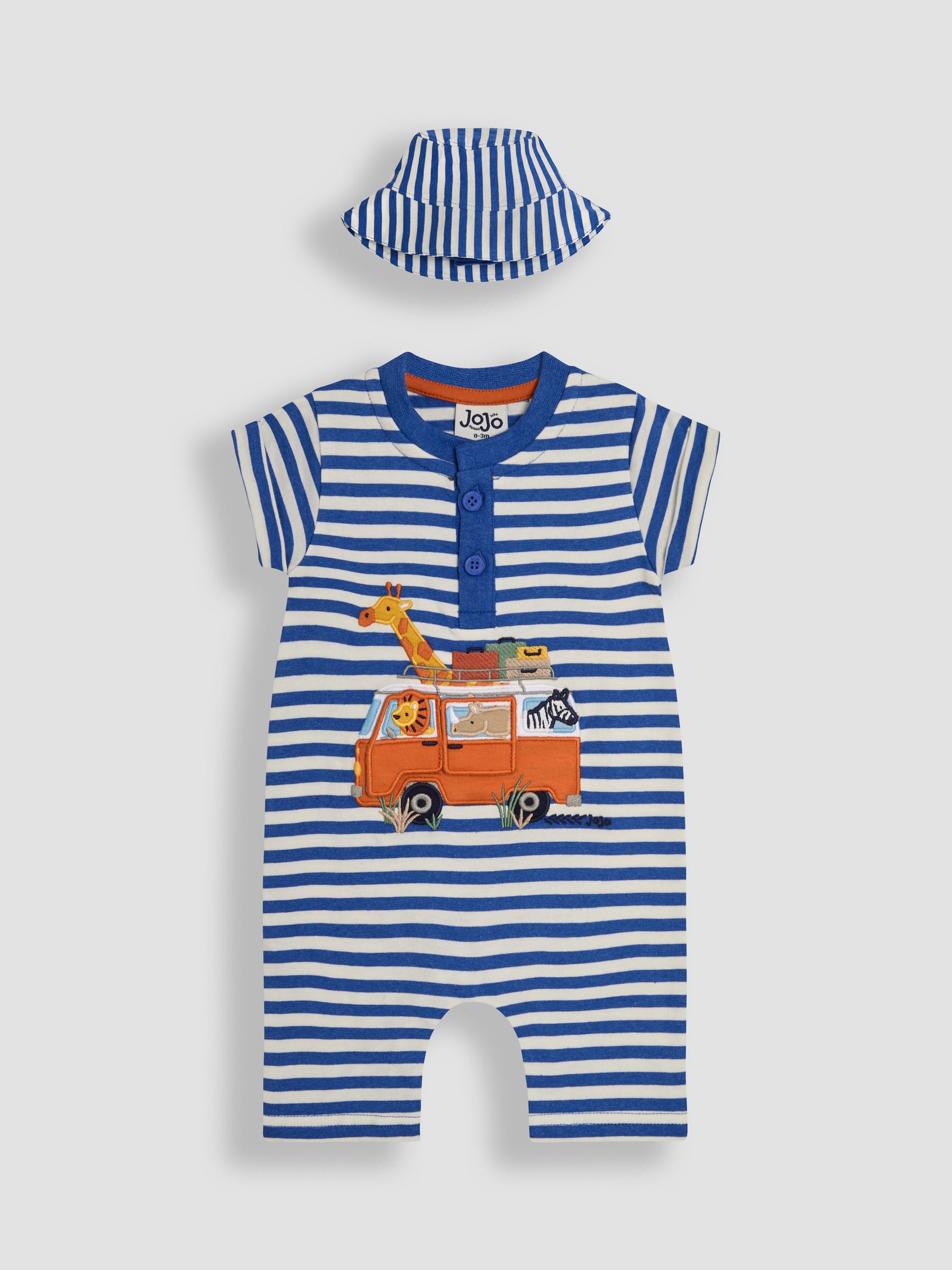 Navy Blue Boat 2-Piece Appliqué Romper & Hat Set