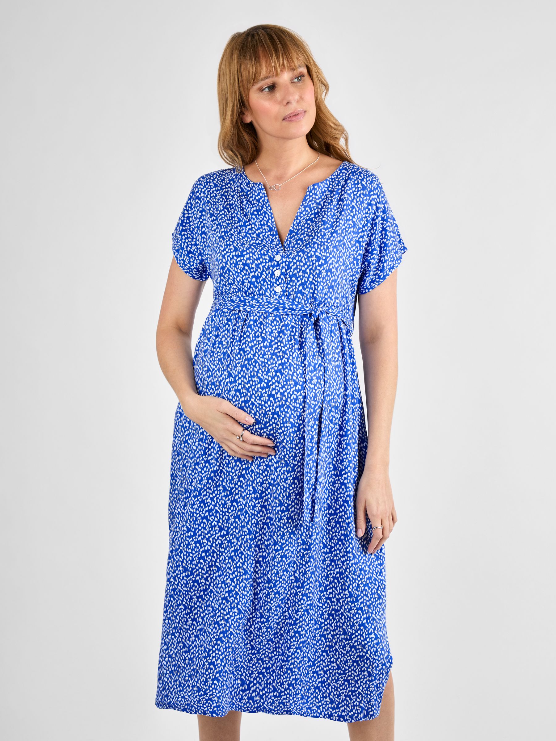 Blue Button Front Maternity Midi Dress