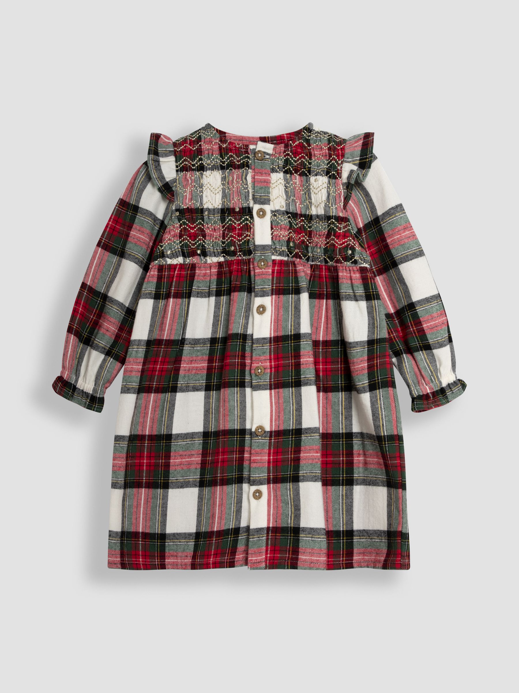 Red Tartan Smocked Dress And Tights Set