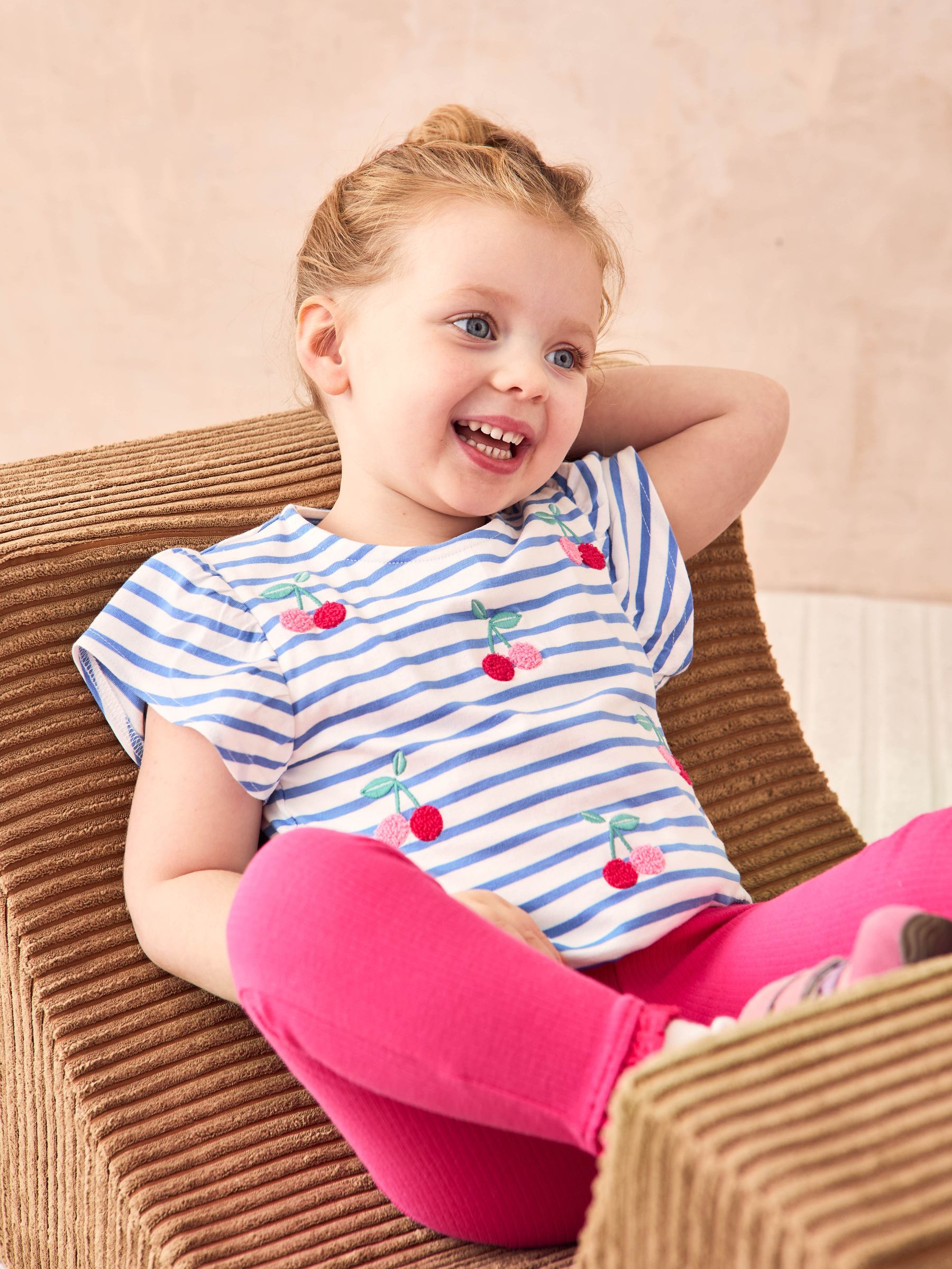 Blue Cherry Embroidered Frill Sleeve T-Shirt